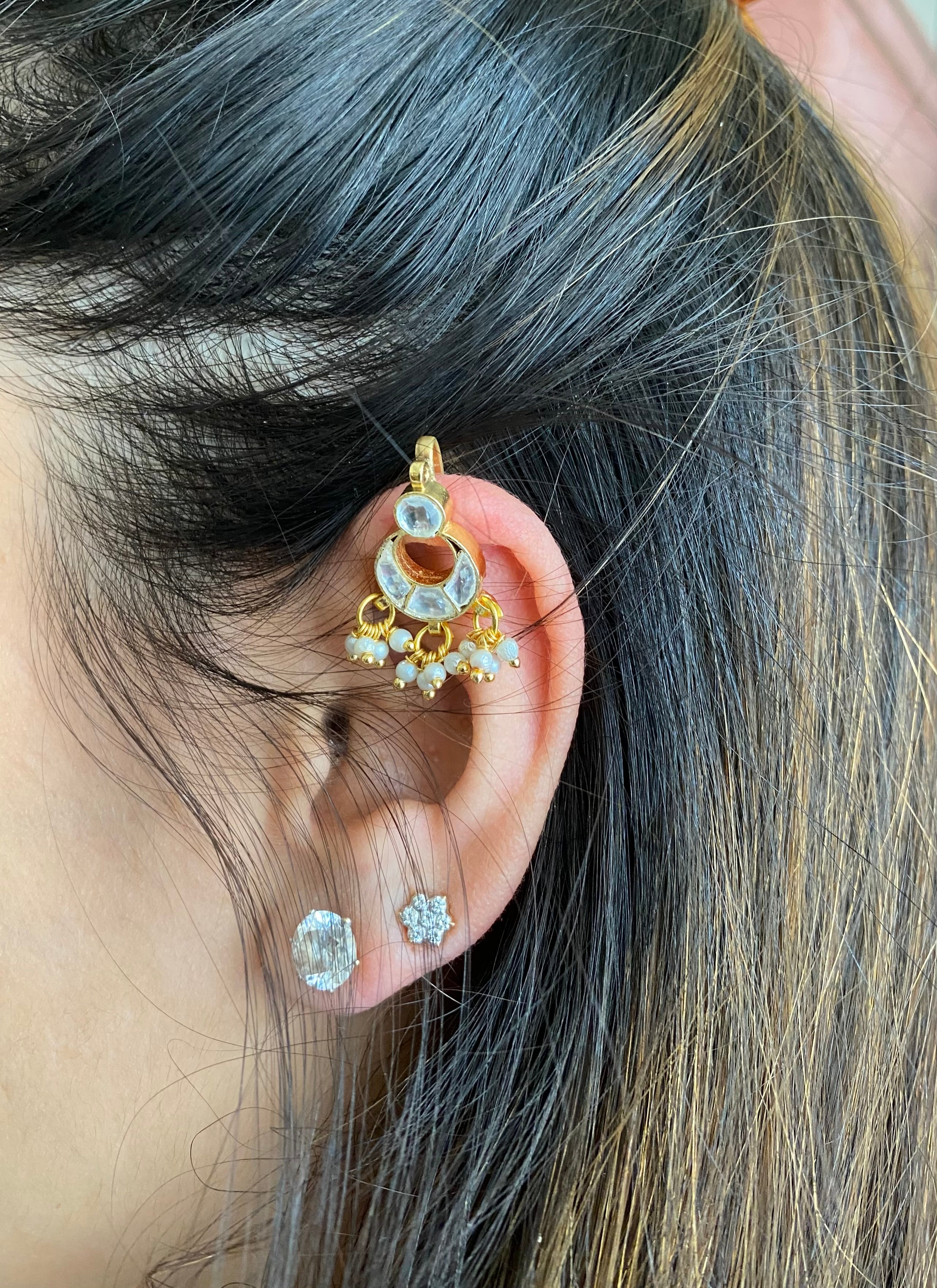 Gold plated Kundan Ear Cuff