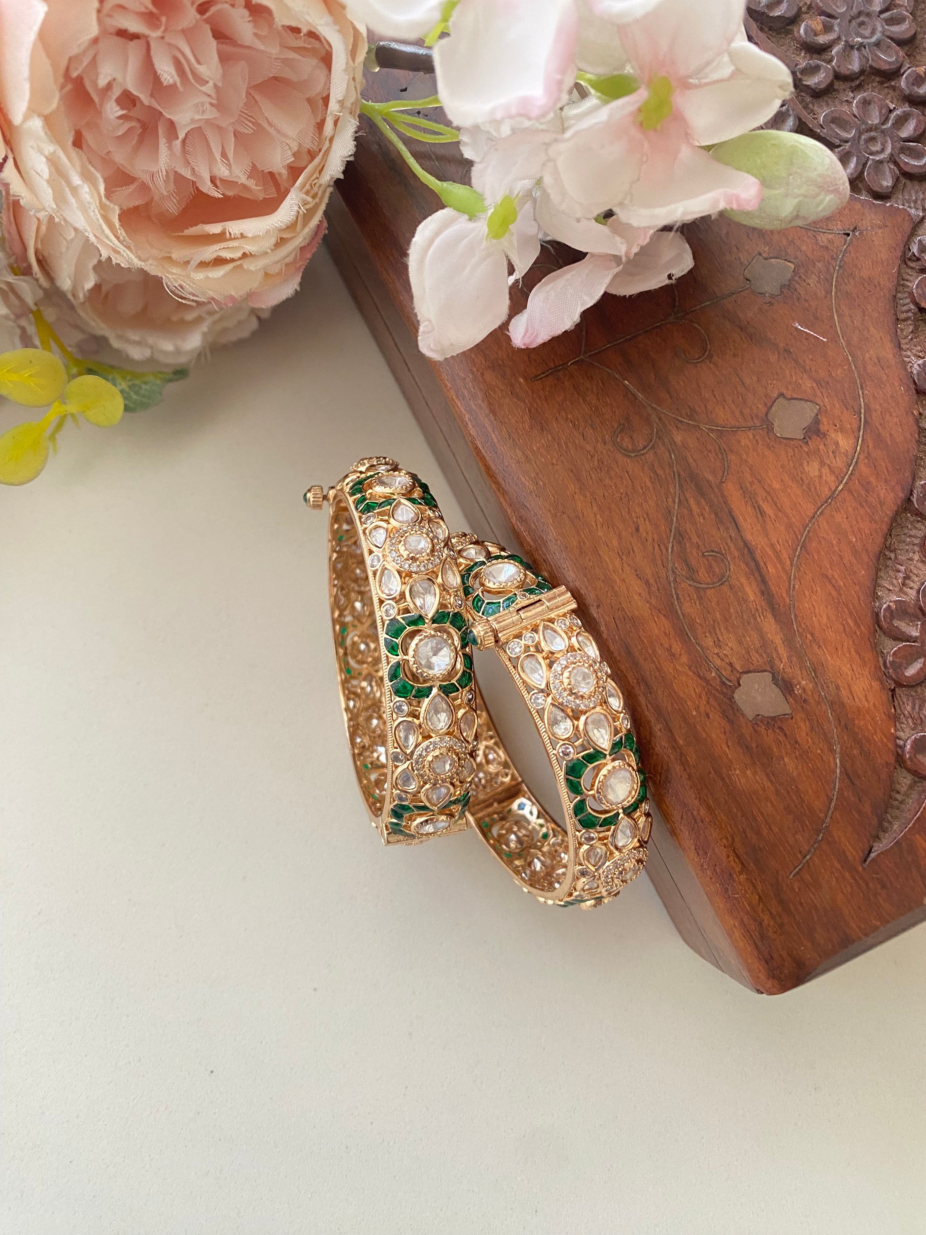 Green Gold plated Moissanite Bangles