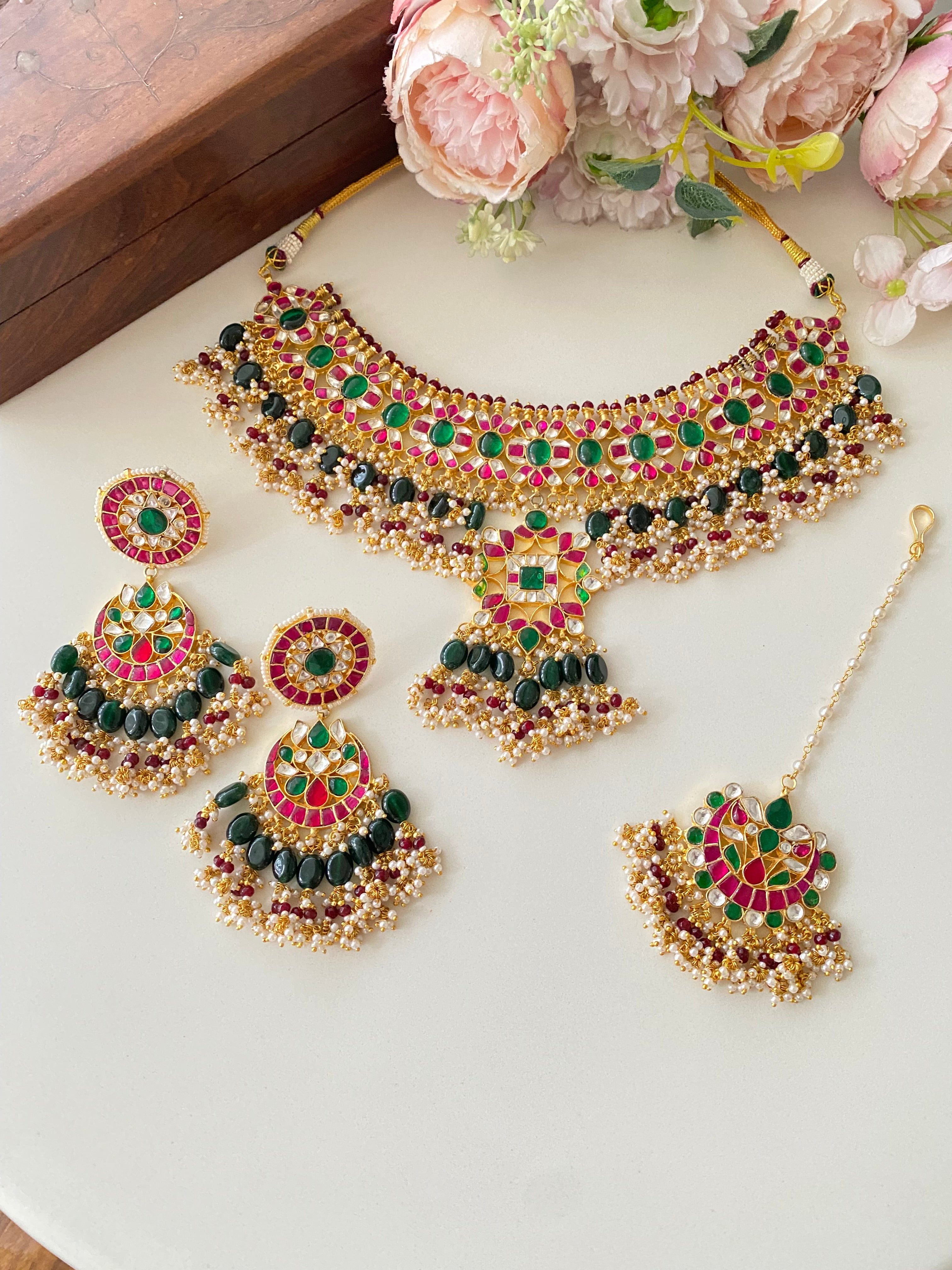 Multicolour kundan Bridal Set