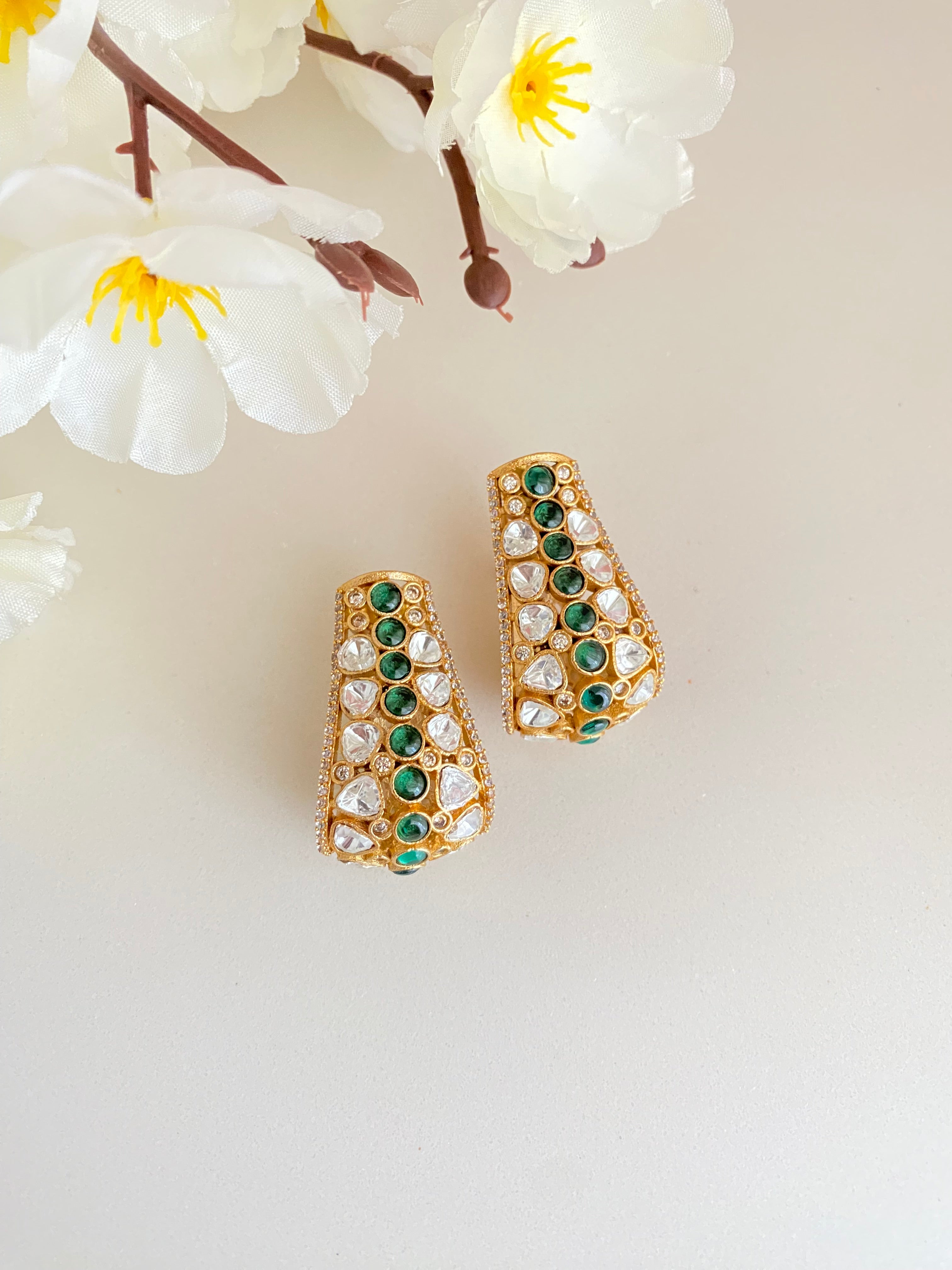 Gold plated Moissanite Green Studs