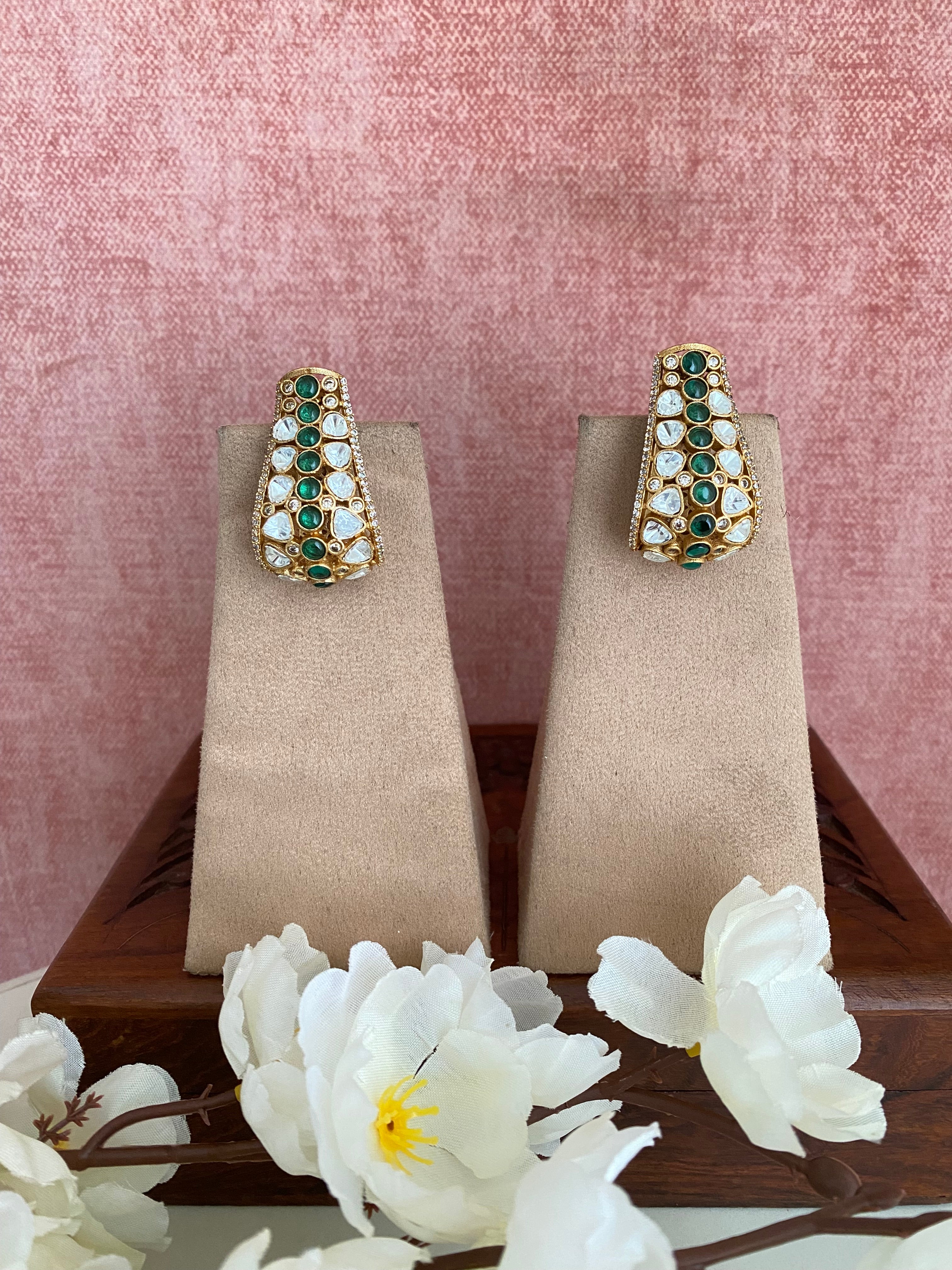 Gold plated Moissanite Green Studs