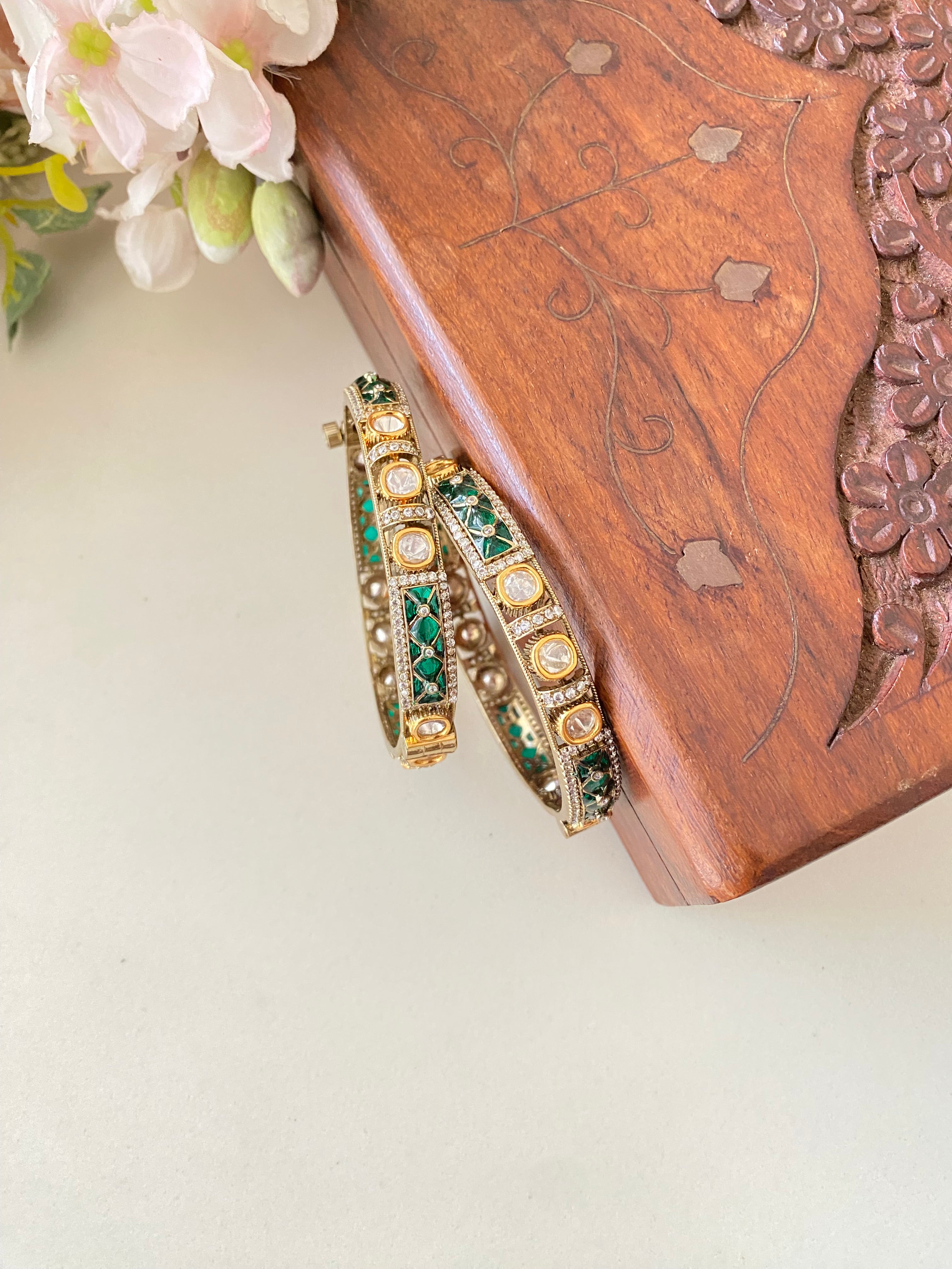 Gold plated Moissanite green Bangles