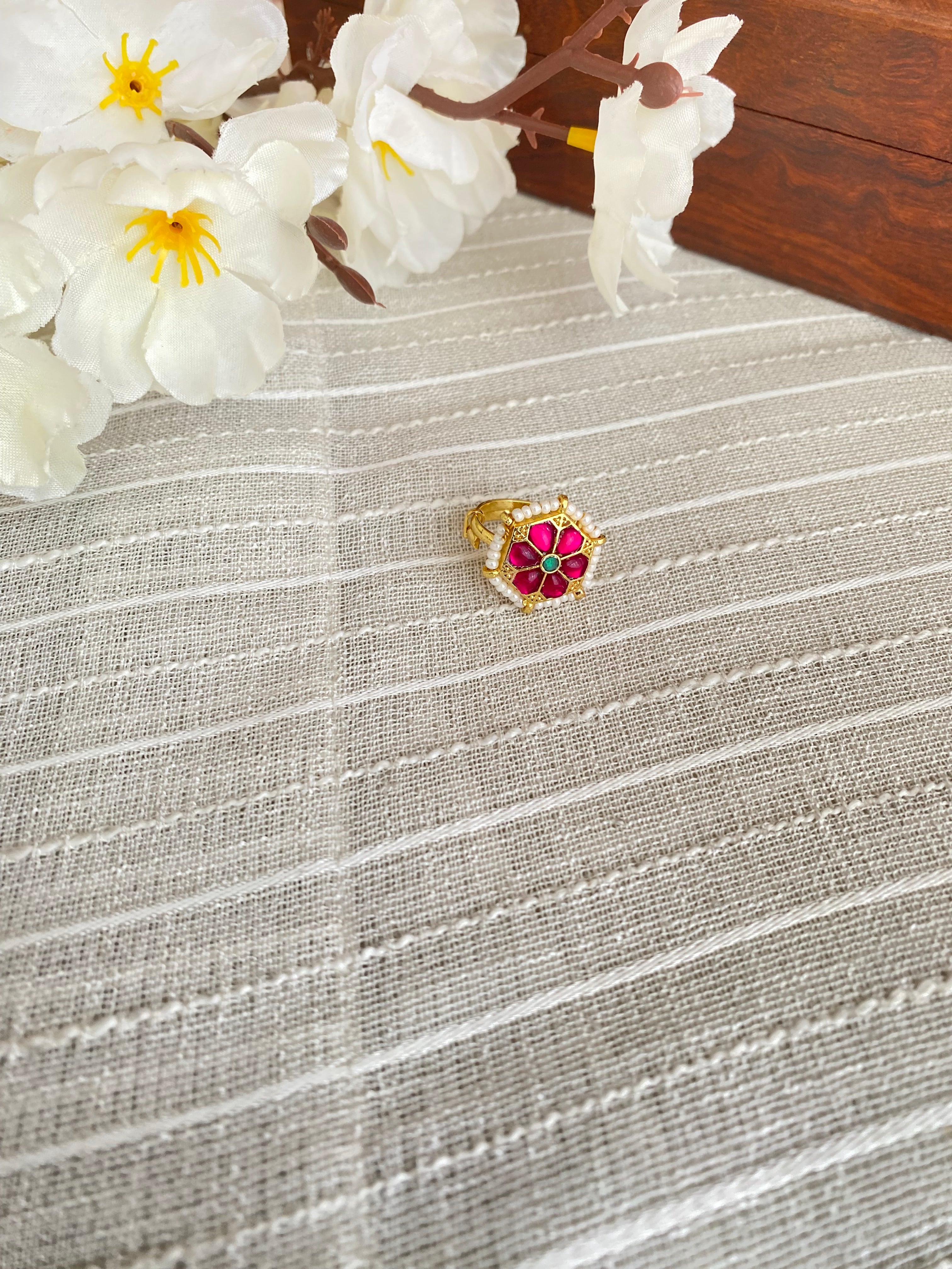 Gold plated Pink Kundan Ring