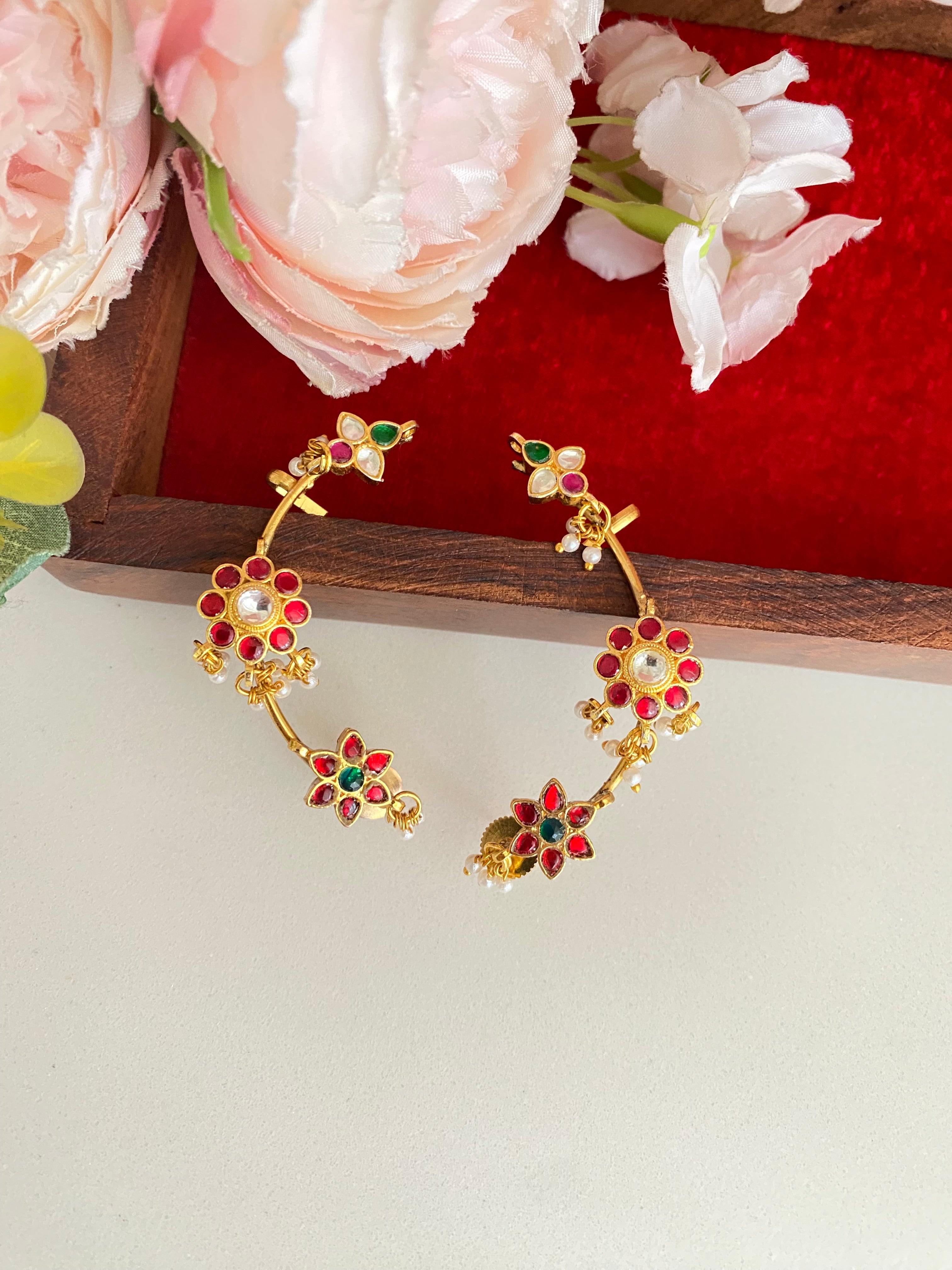 Multi Color Kundan Ear Cuffs