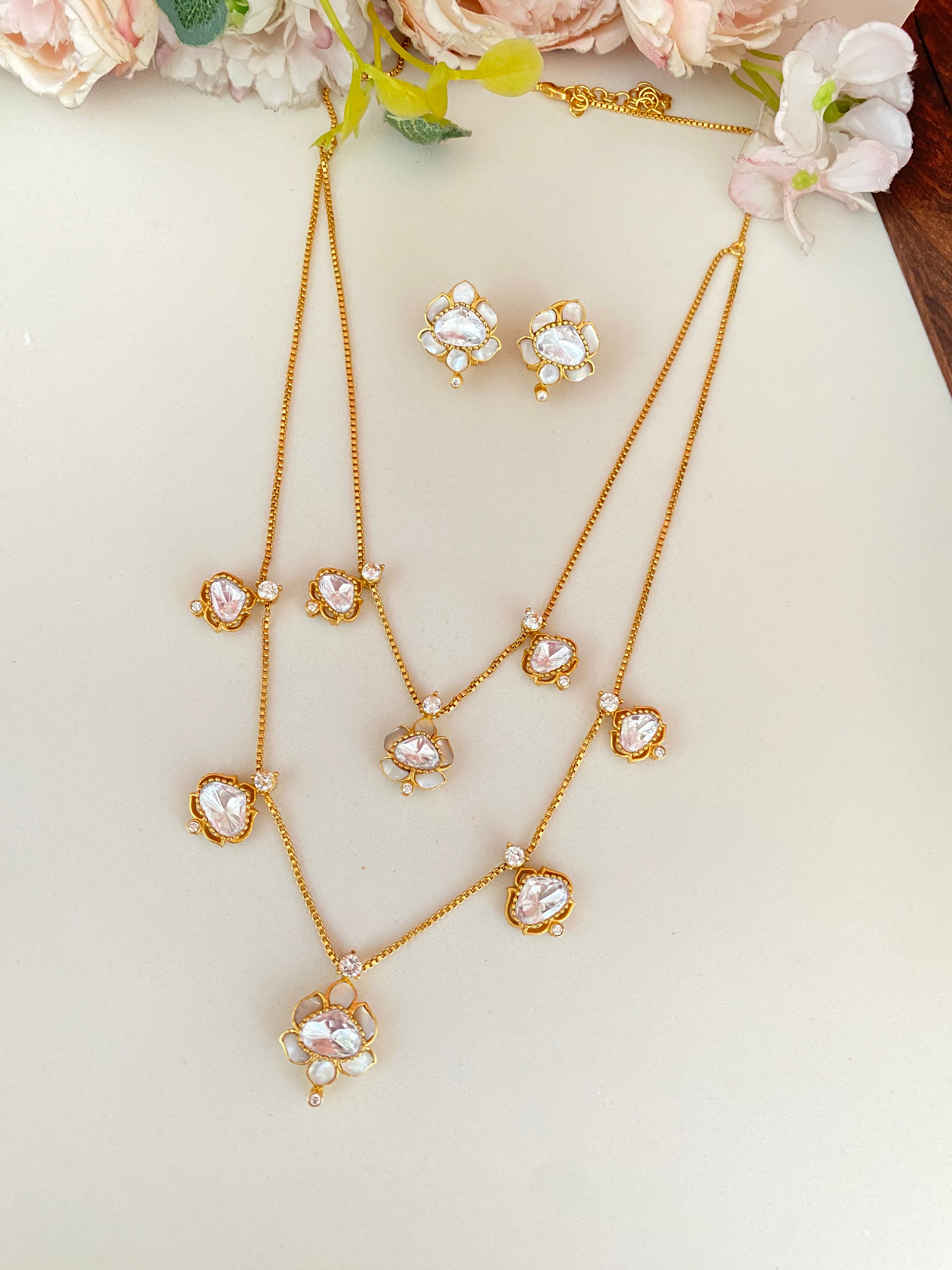 Mother Of Pearl with Polki Pendant Set