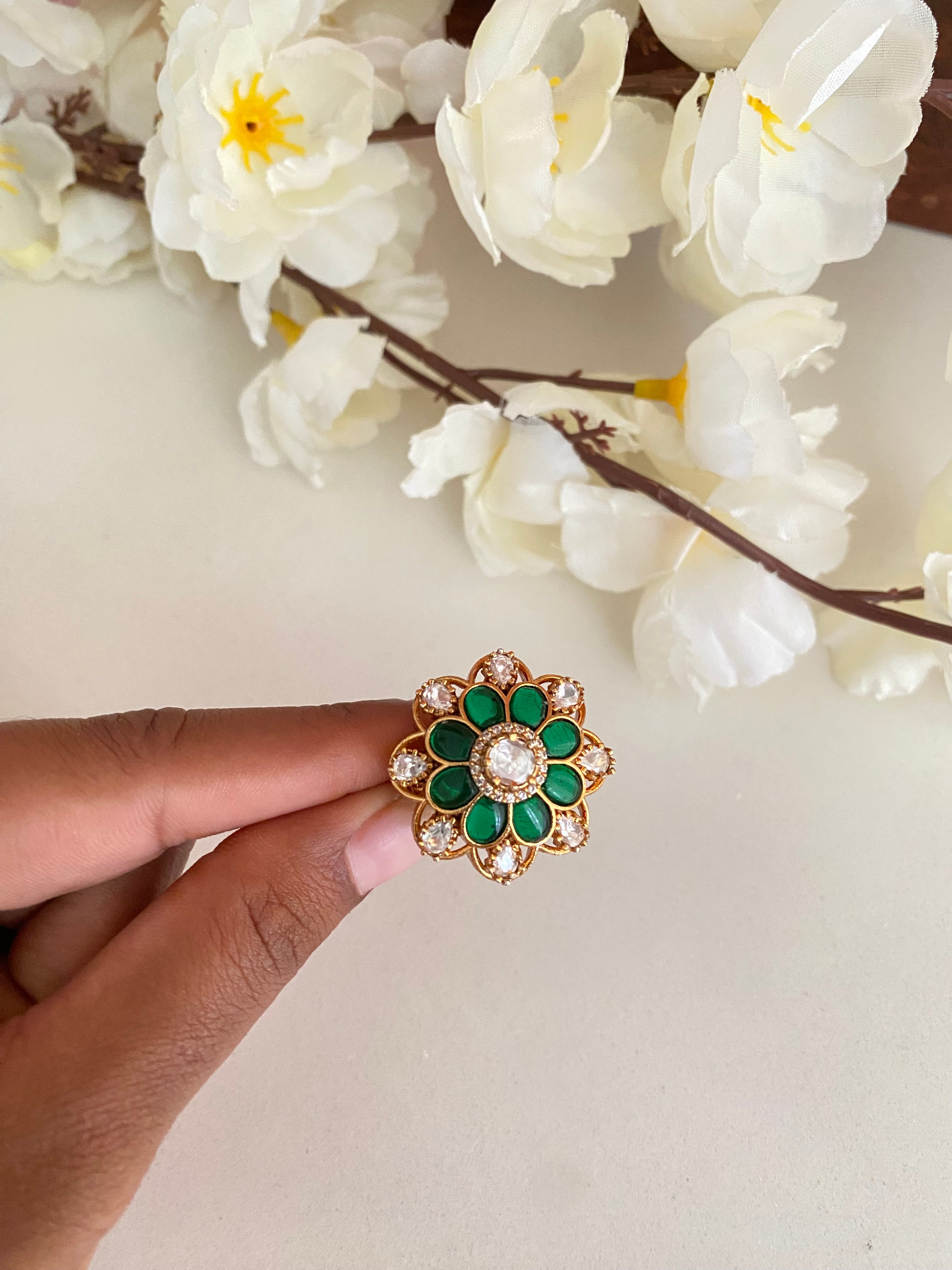 Moissanite Polki Ring