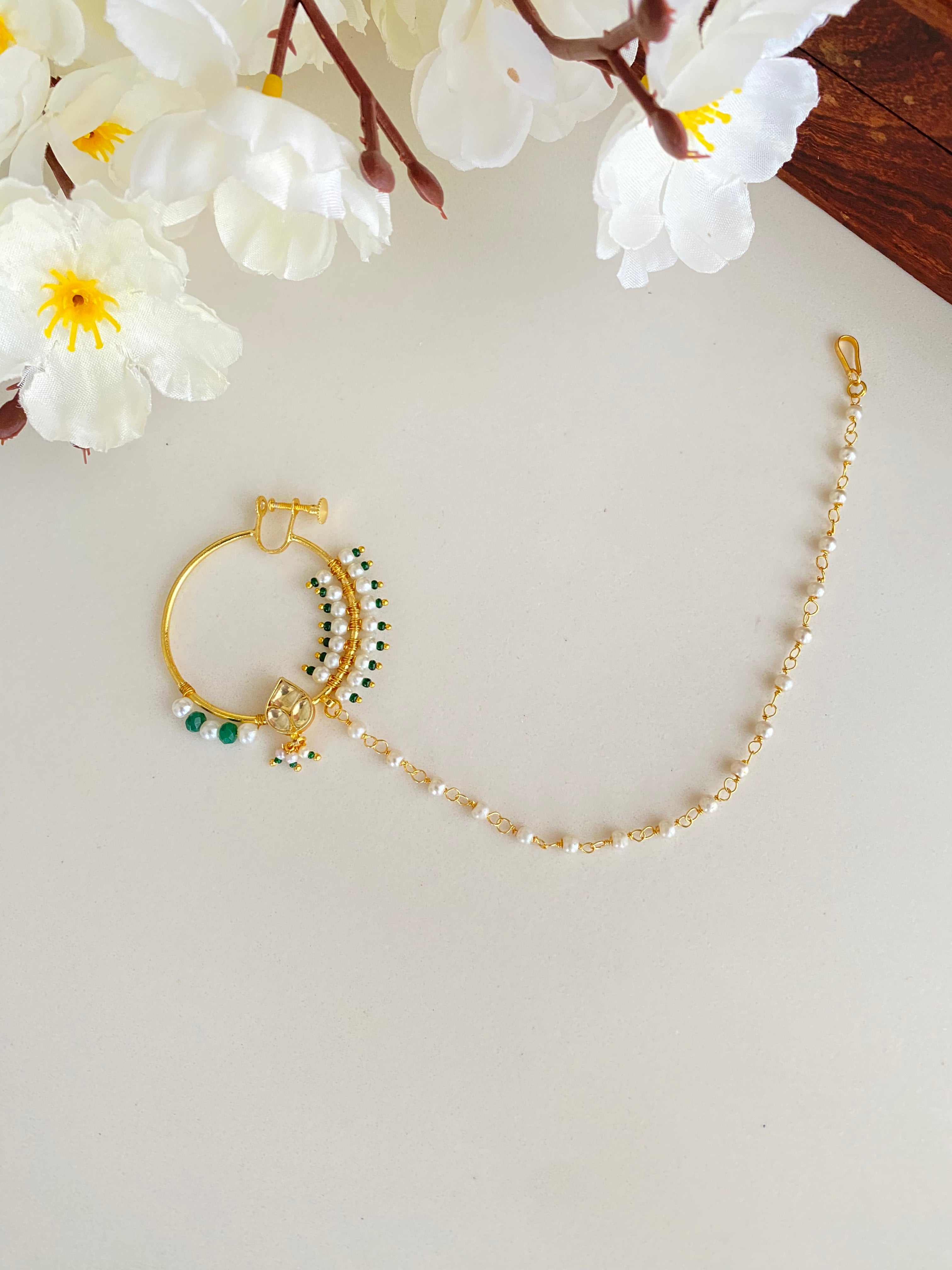Gold plated Kundan Nose ring