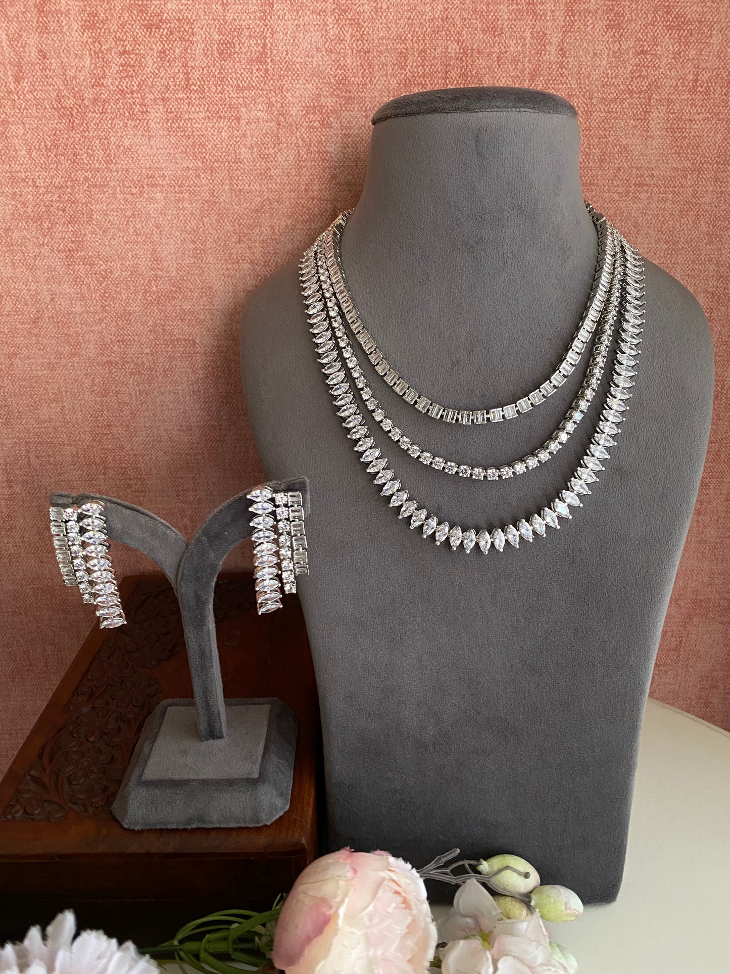Silver Plated Diamond Necklace set