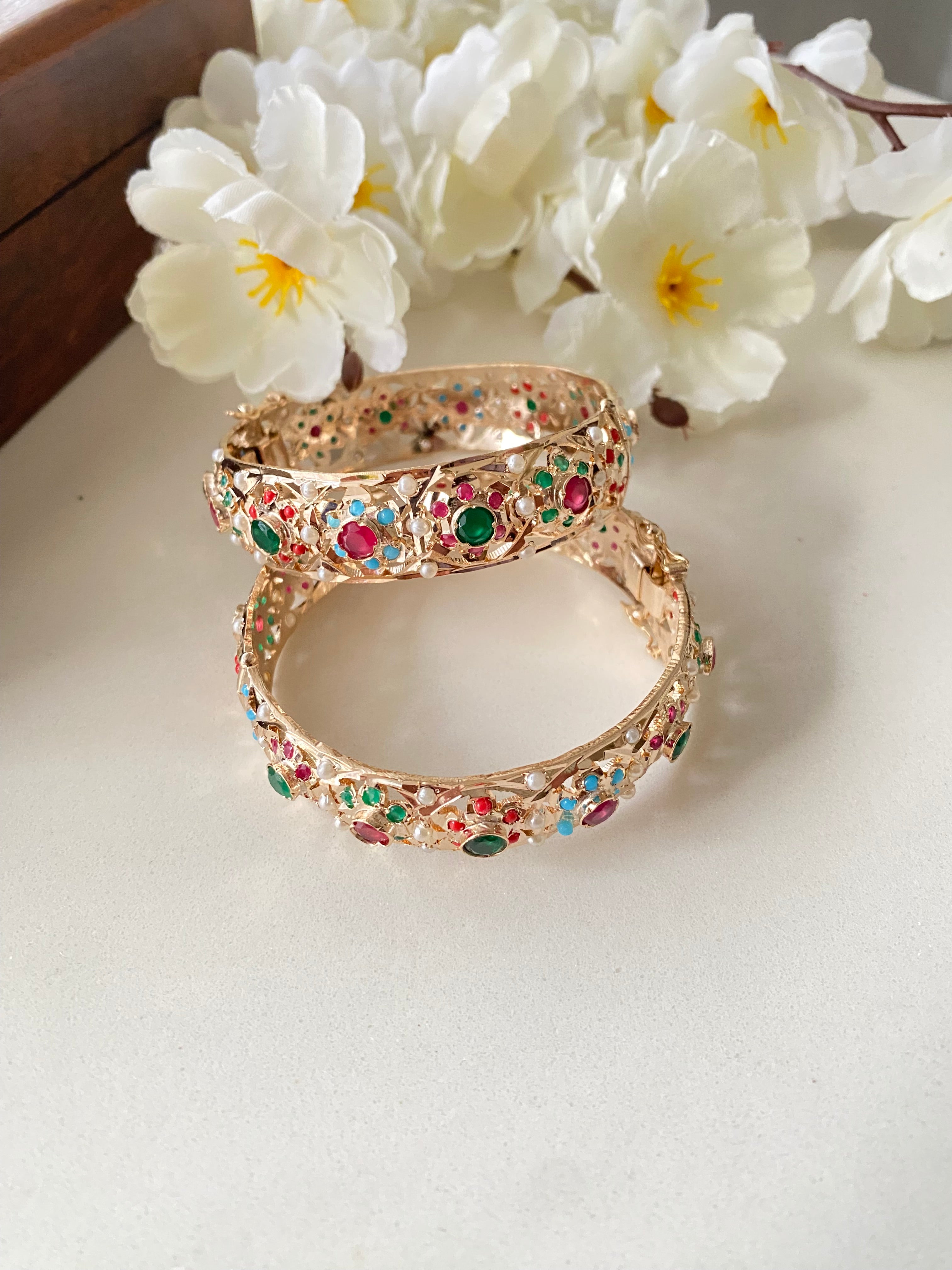 Amritsari Jadau Gold Plated Multicolor Bangles