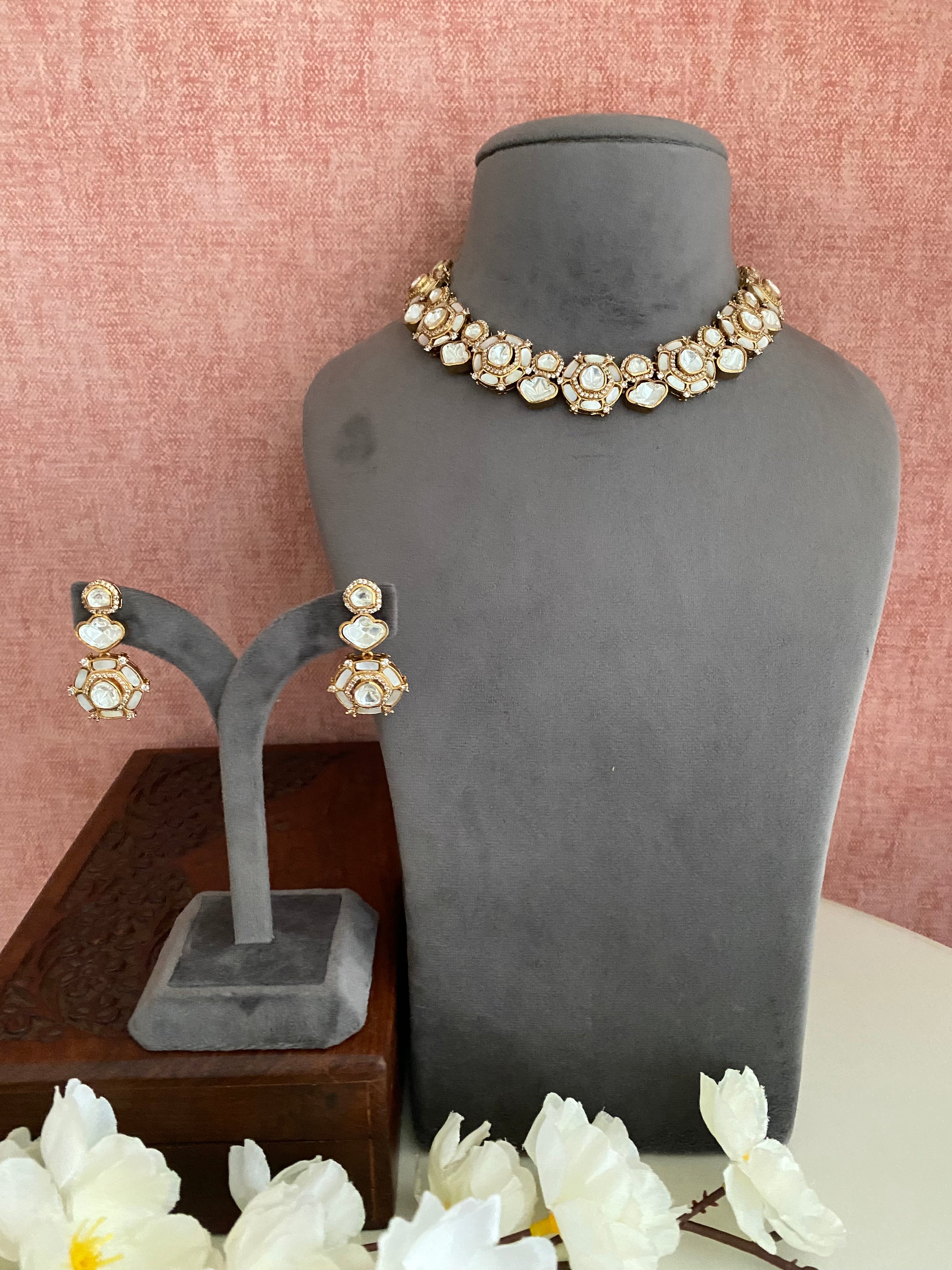 Gold plated Moissanite Choker set