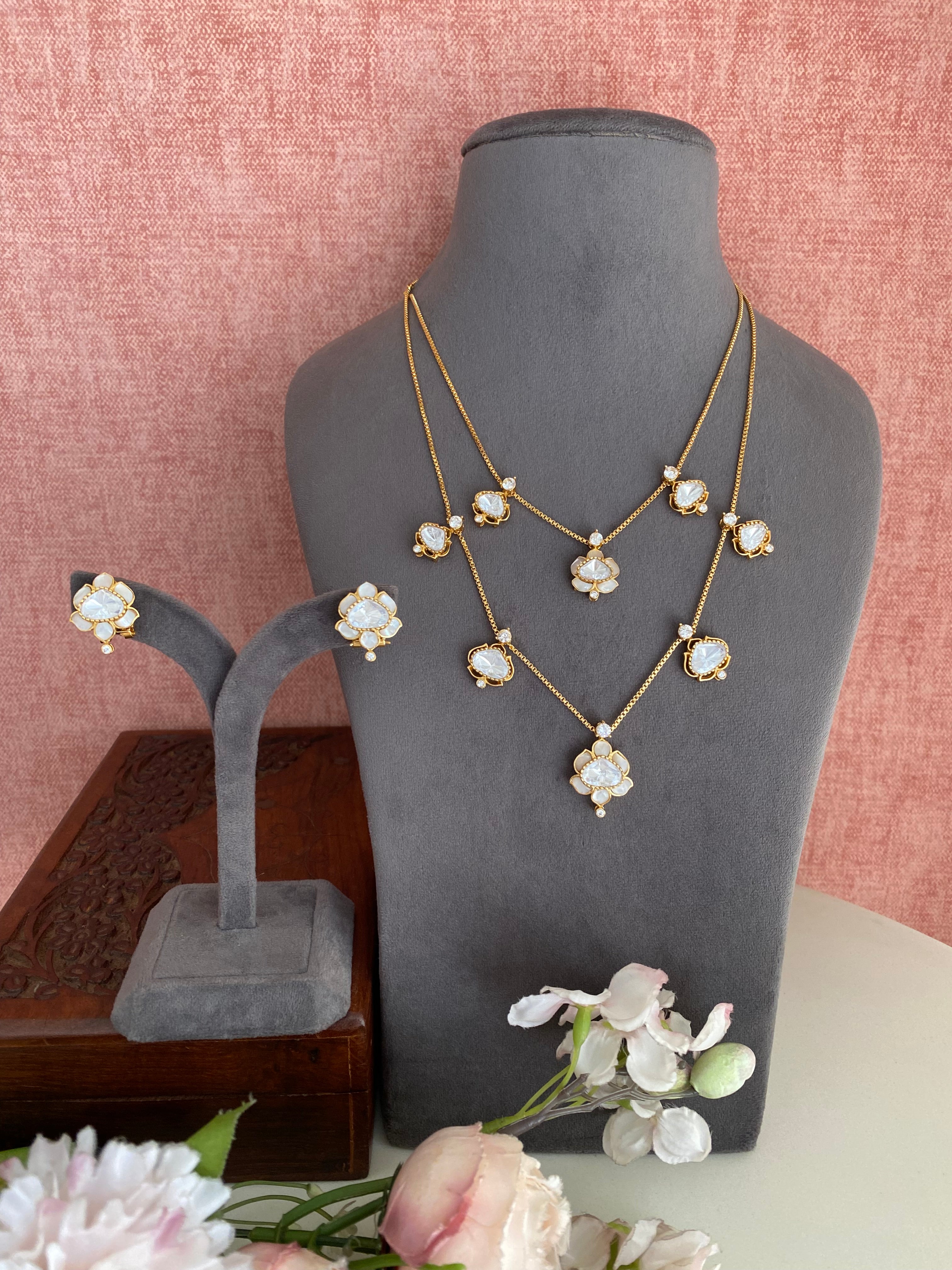 Mother Of Pearl with Polki Pendant Set