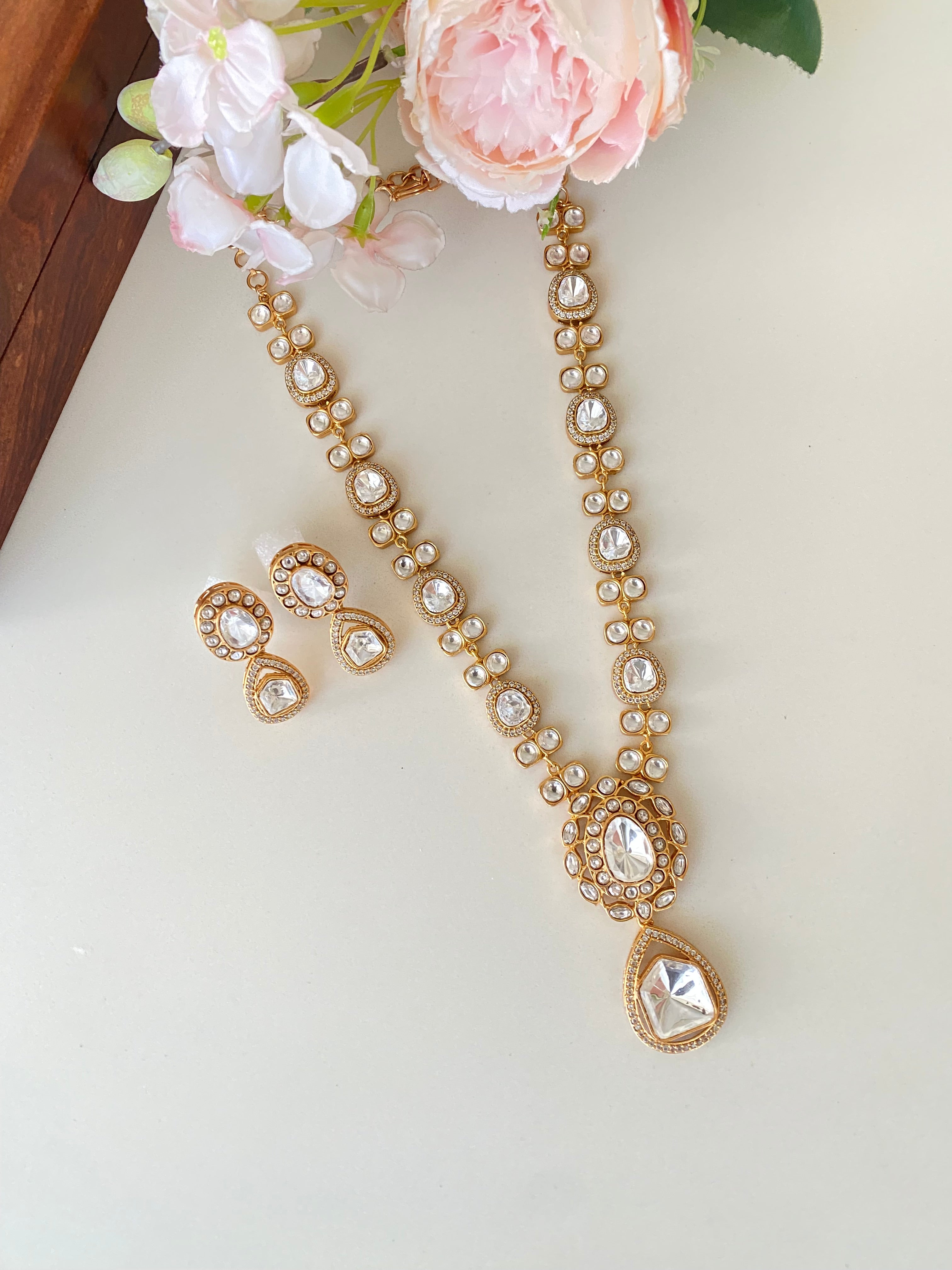 Gold plated Moissanite Long Necklace Set