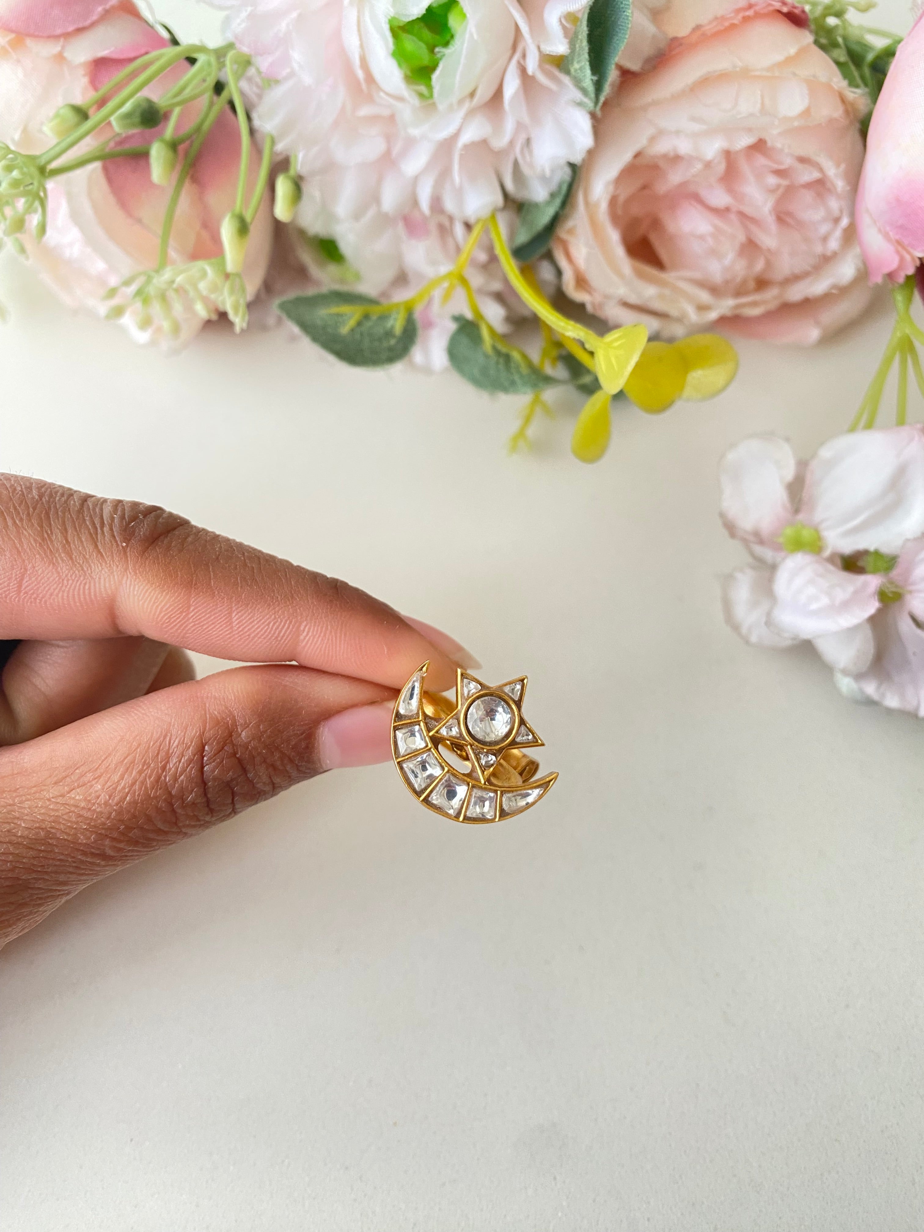 Gold plated Kundan chand Ring