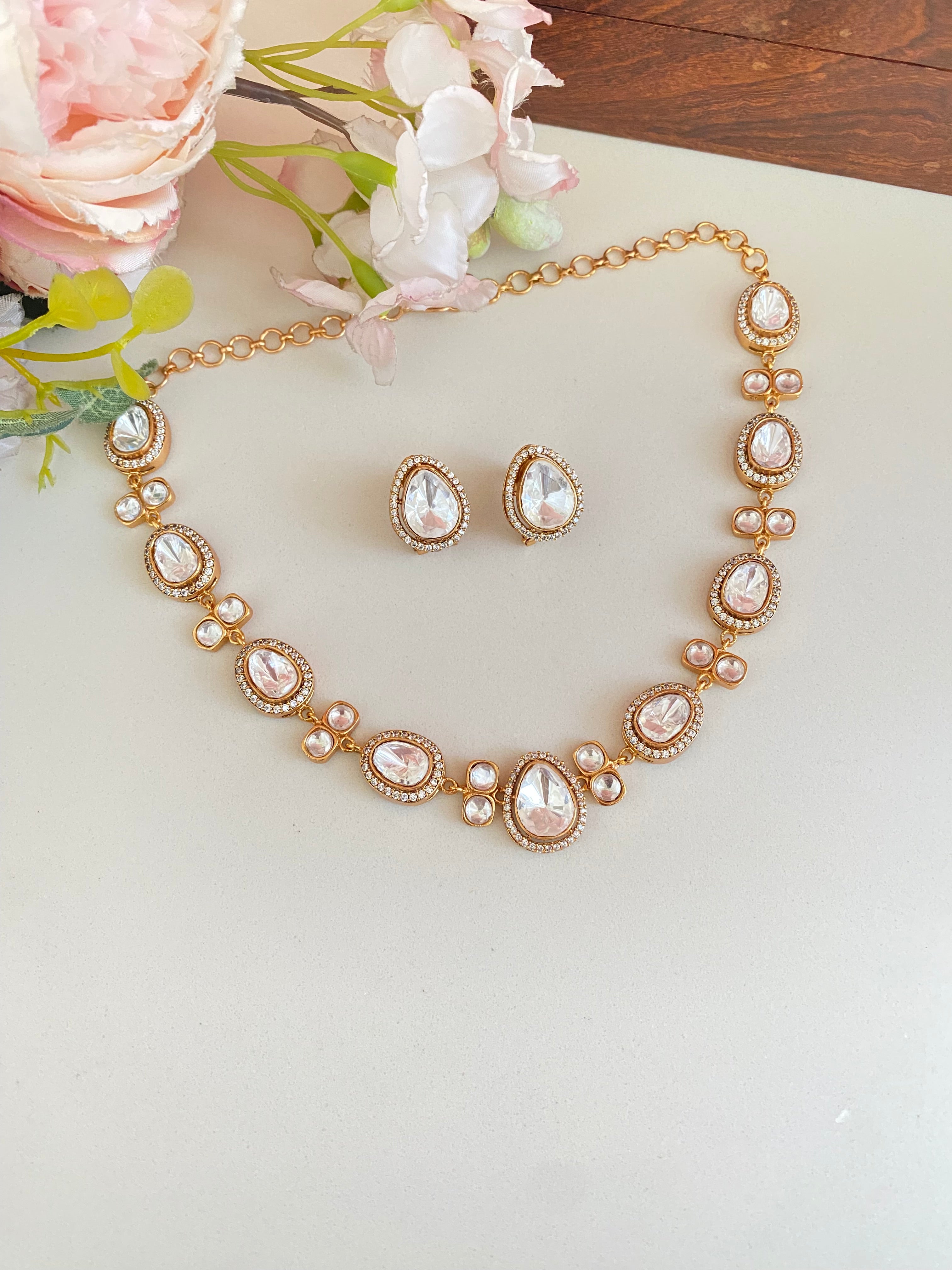 Gold plated Moissanite Choker set