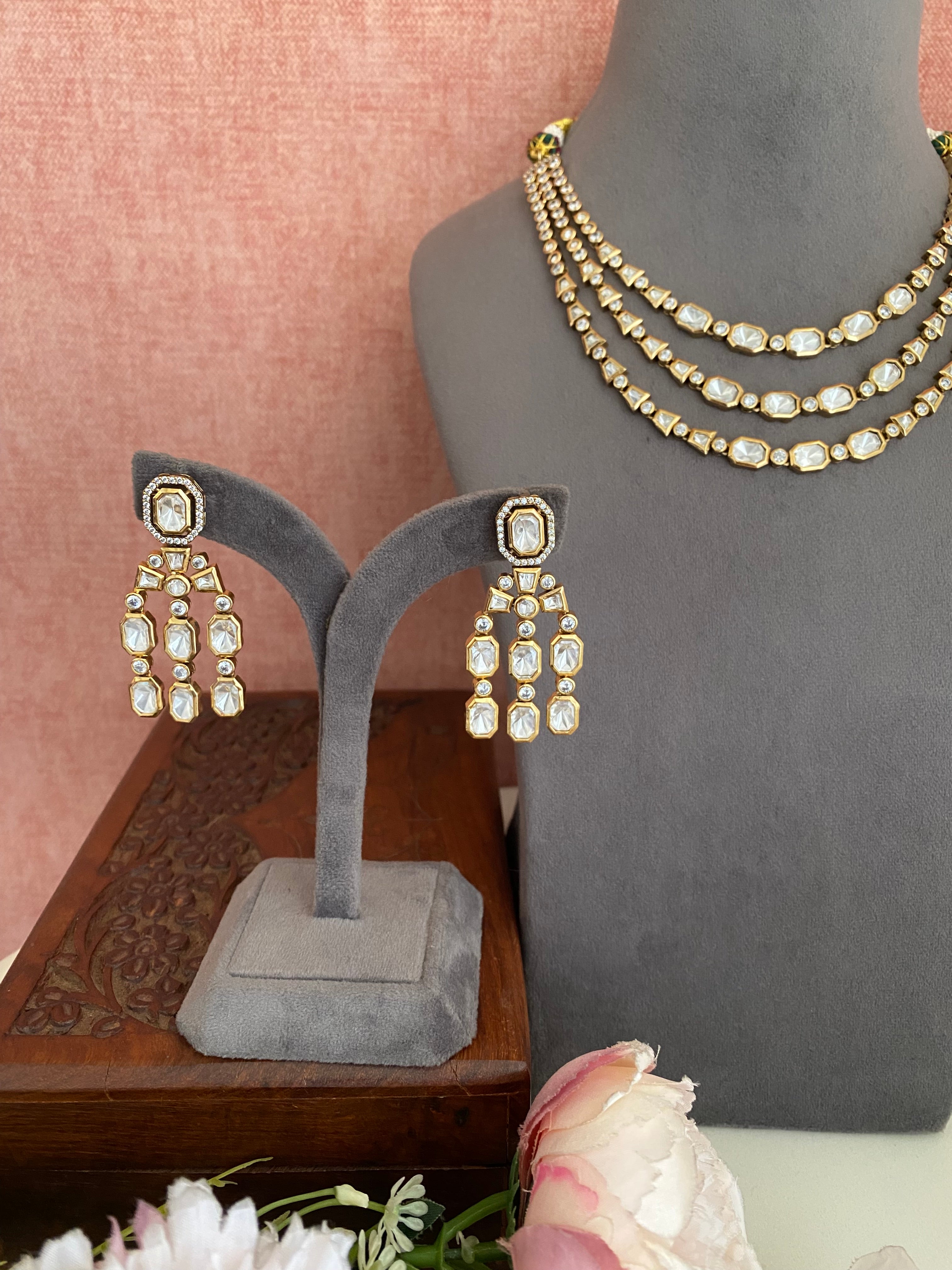 Moissanite 3-Line Necklace Set