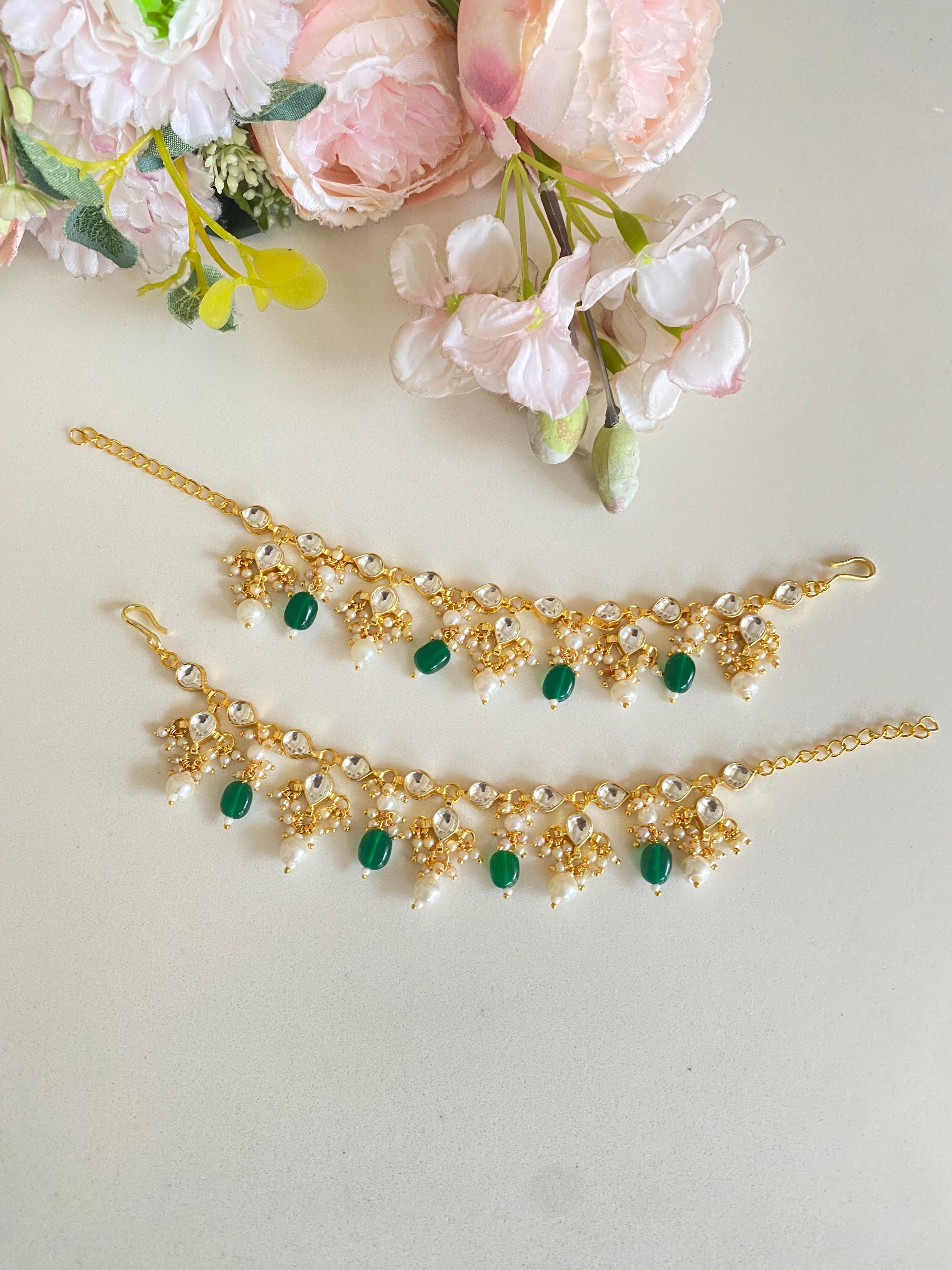 Kundan Ear Chain in Green