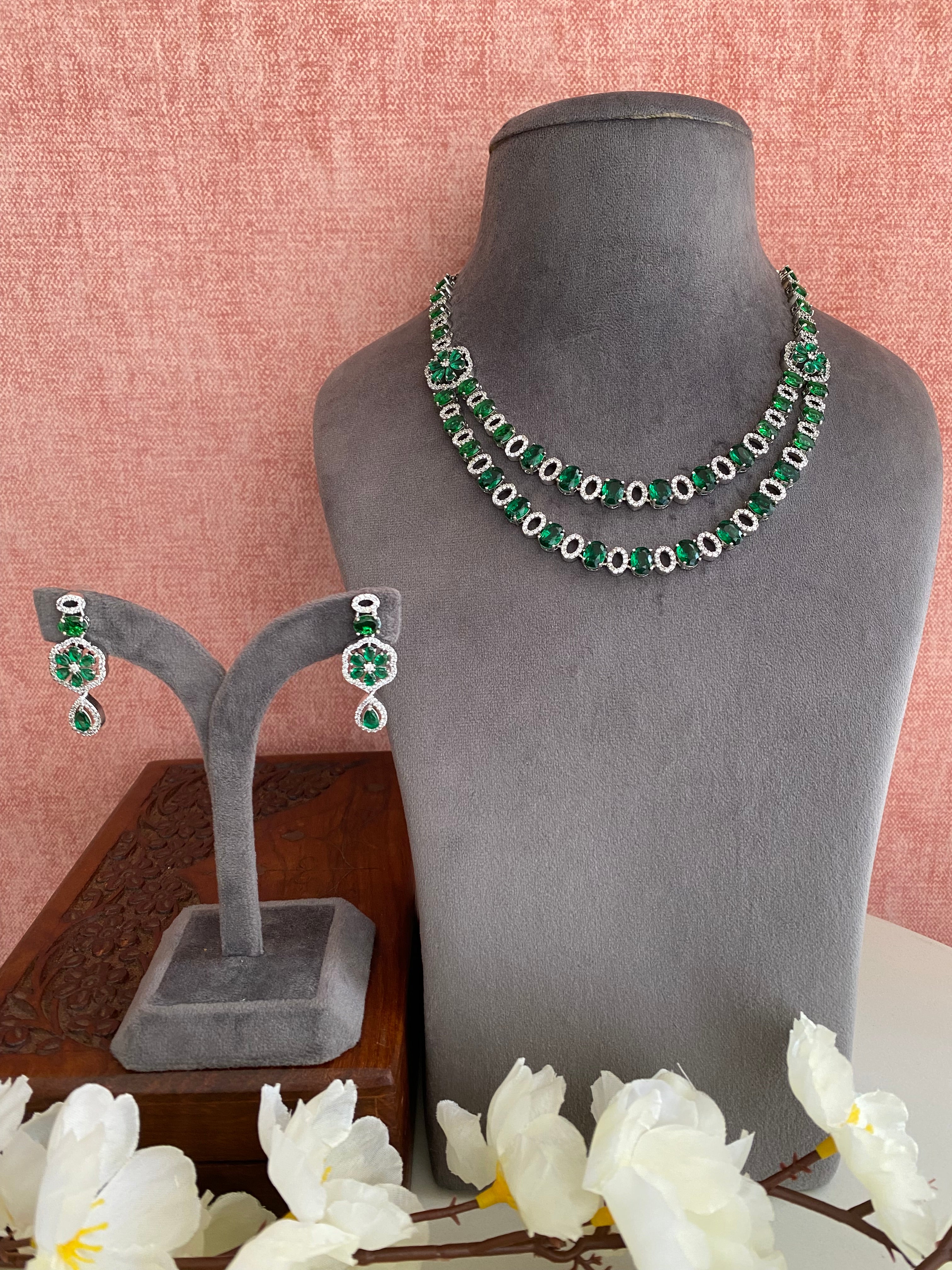 Silver Plated Diamond Necklace set