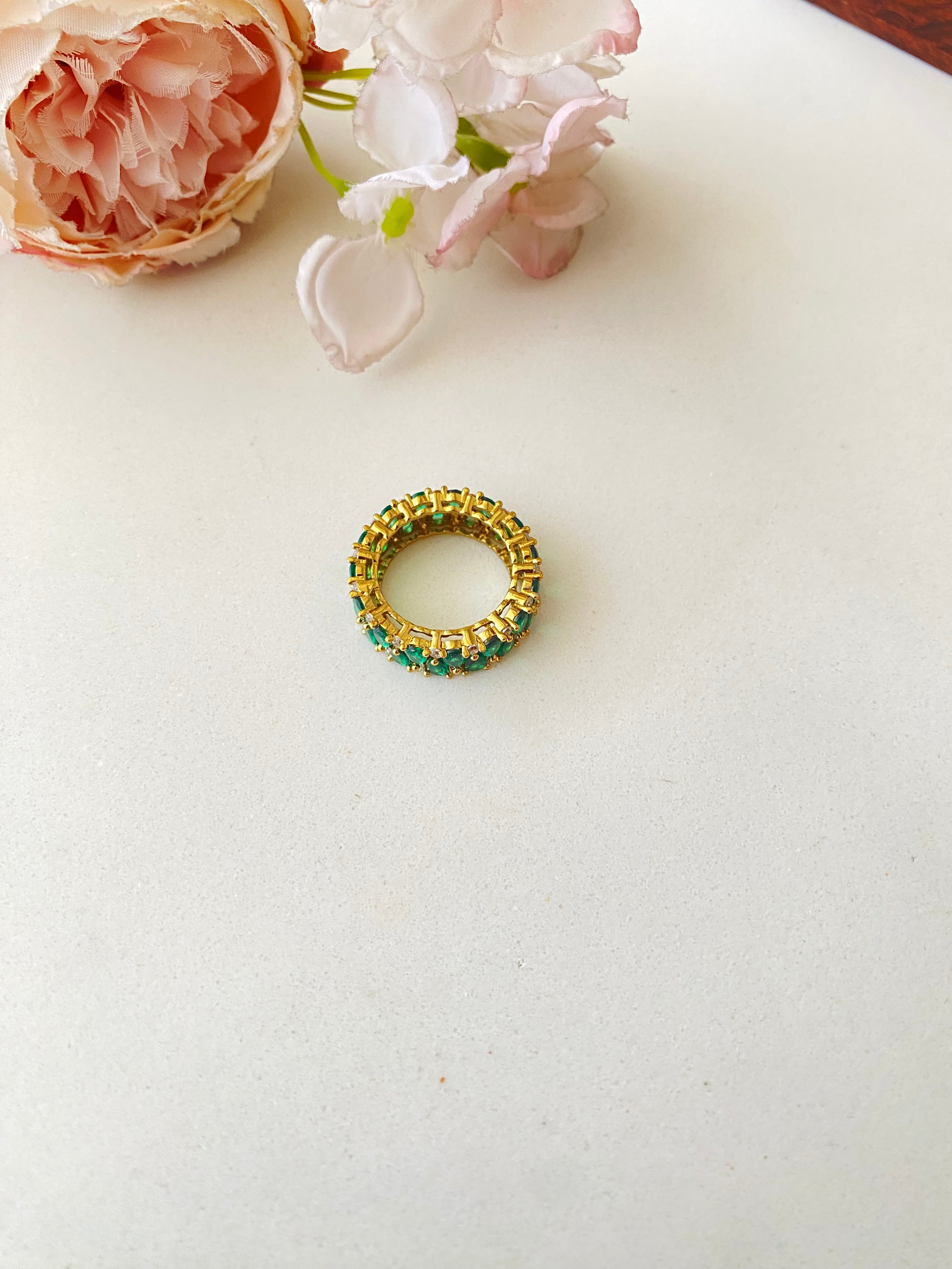 Moissanite green Band Ring