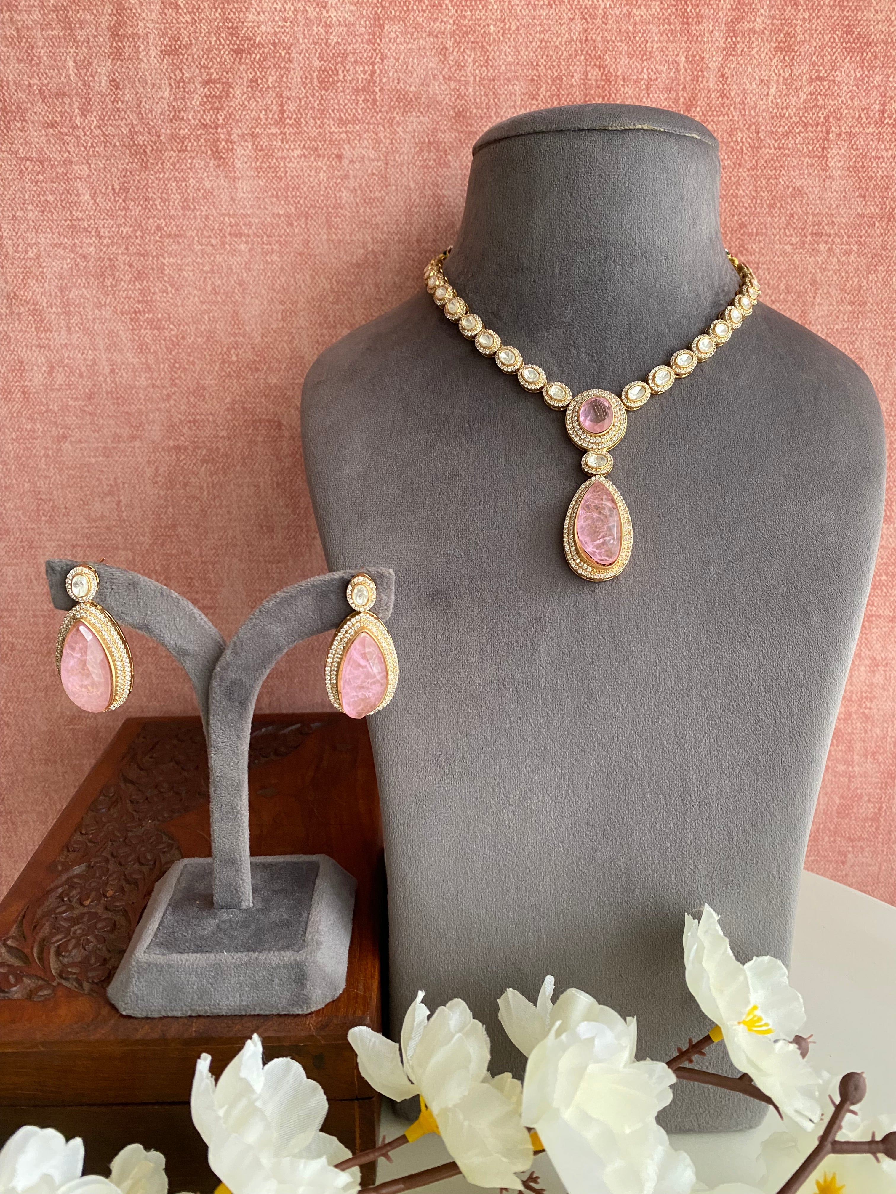 Gold plated moissanite Long necklace set
