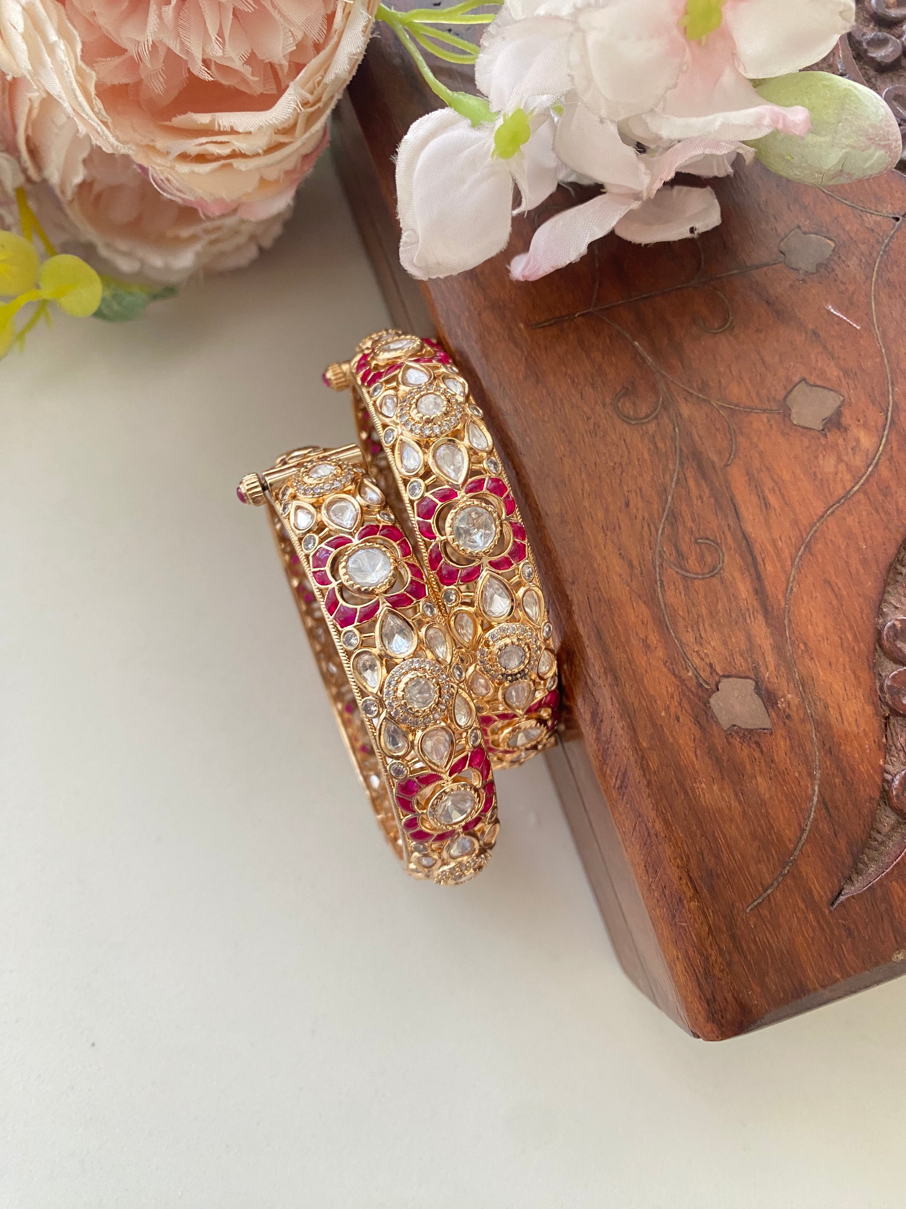 Gold plated Pink Moissanite Bangles