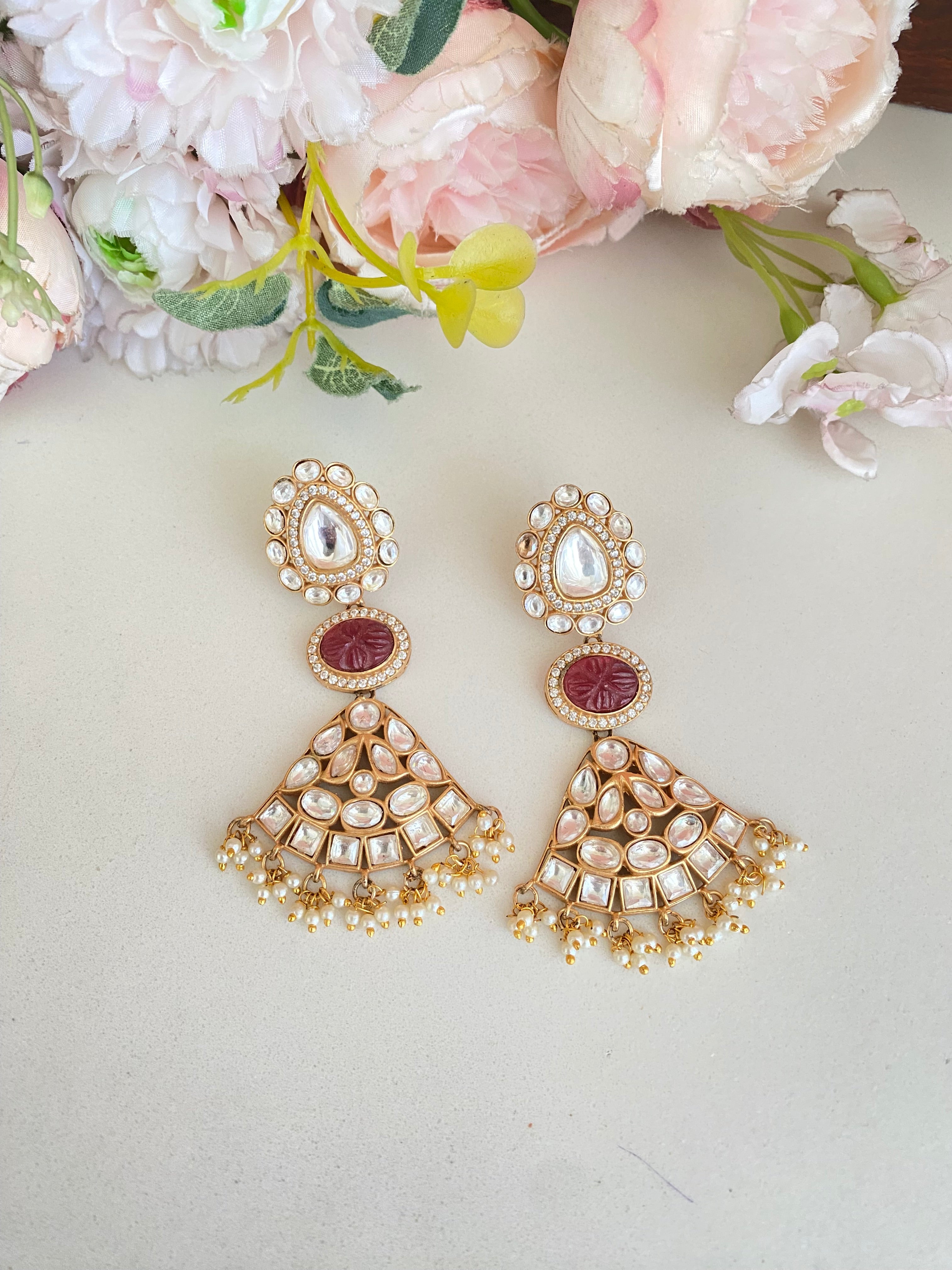 Red stone Earring in Red beads