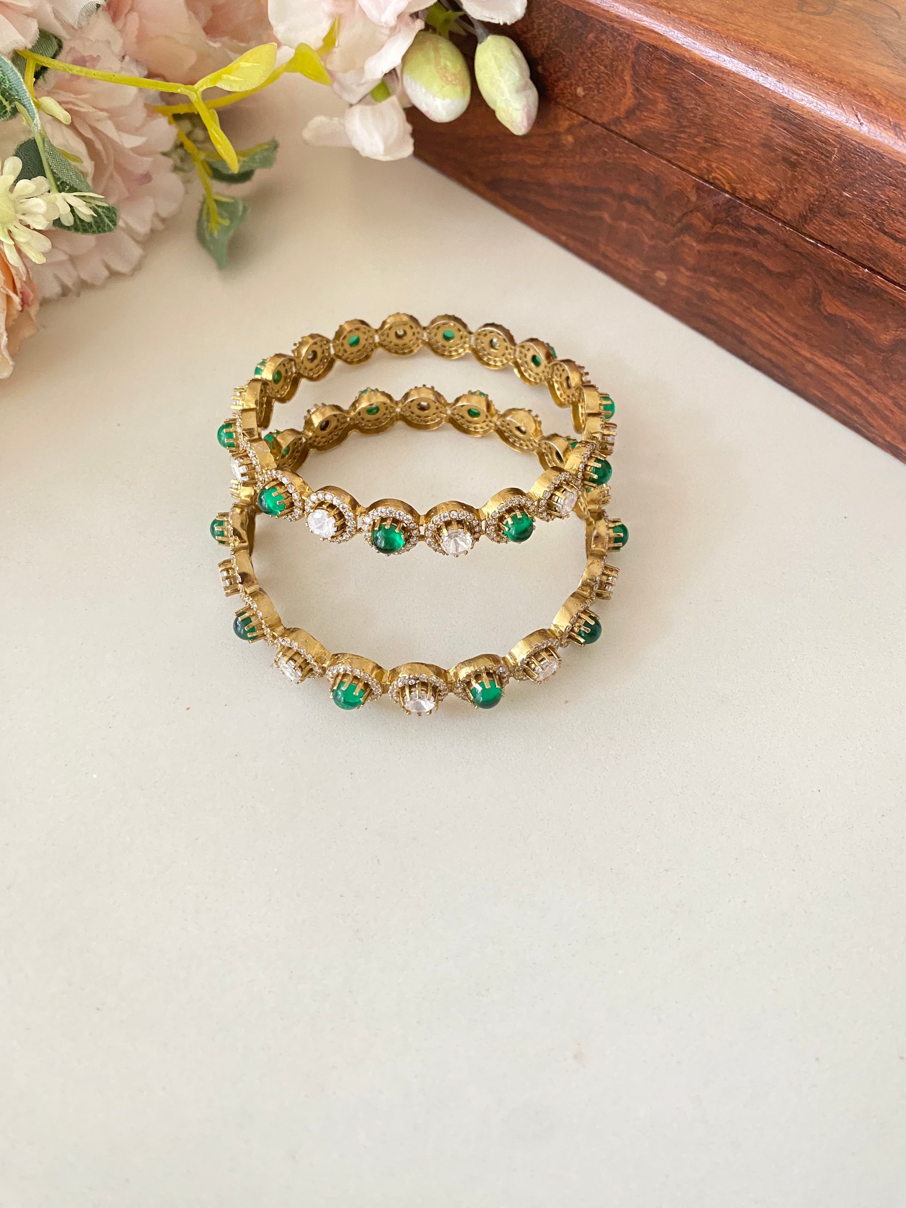 Gold plated Moissanite green Bangles