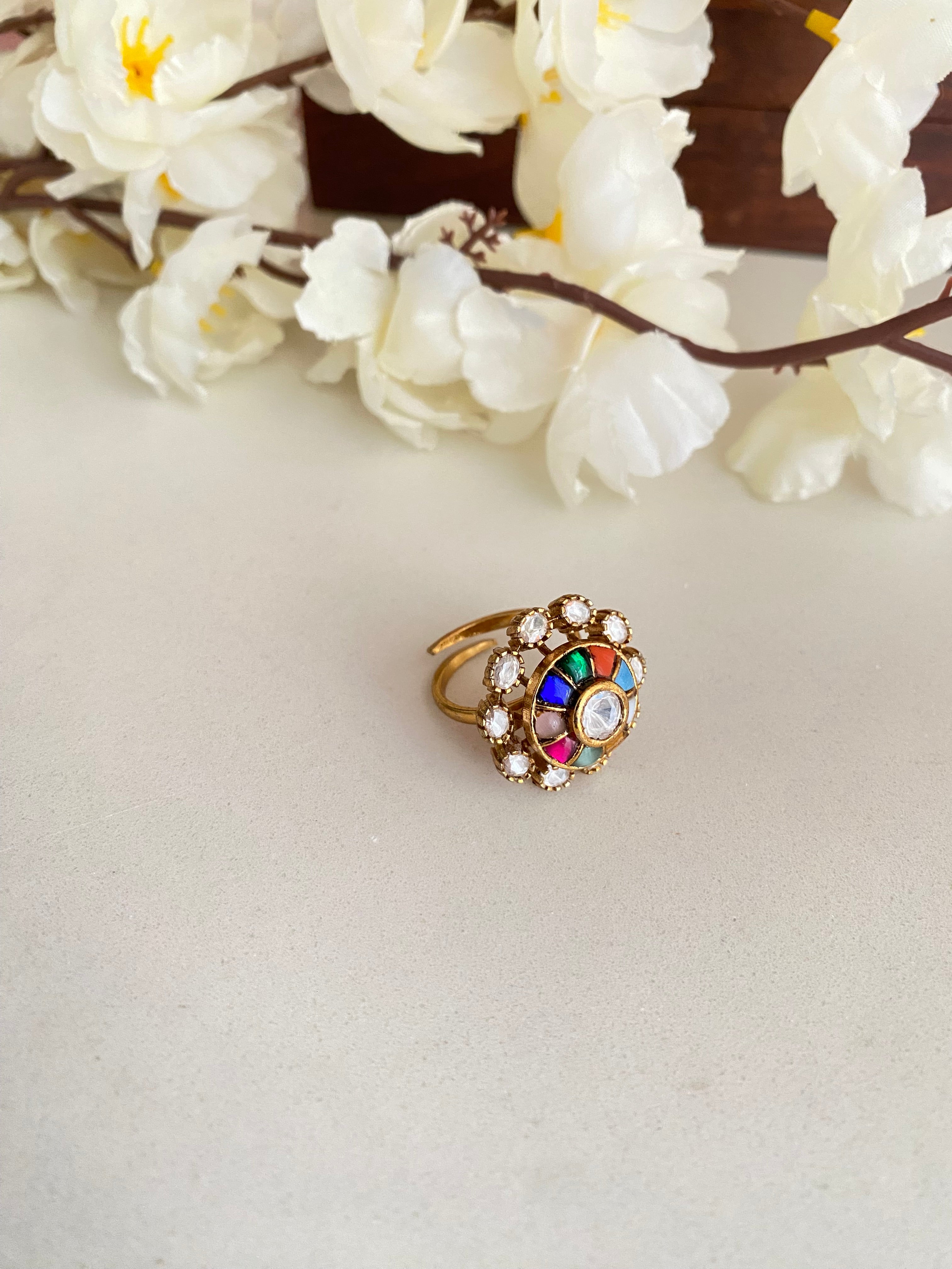 Moissanite Navratan Ring