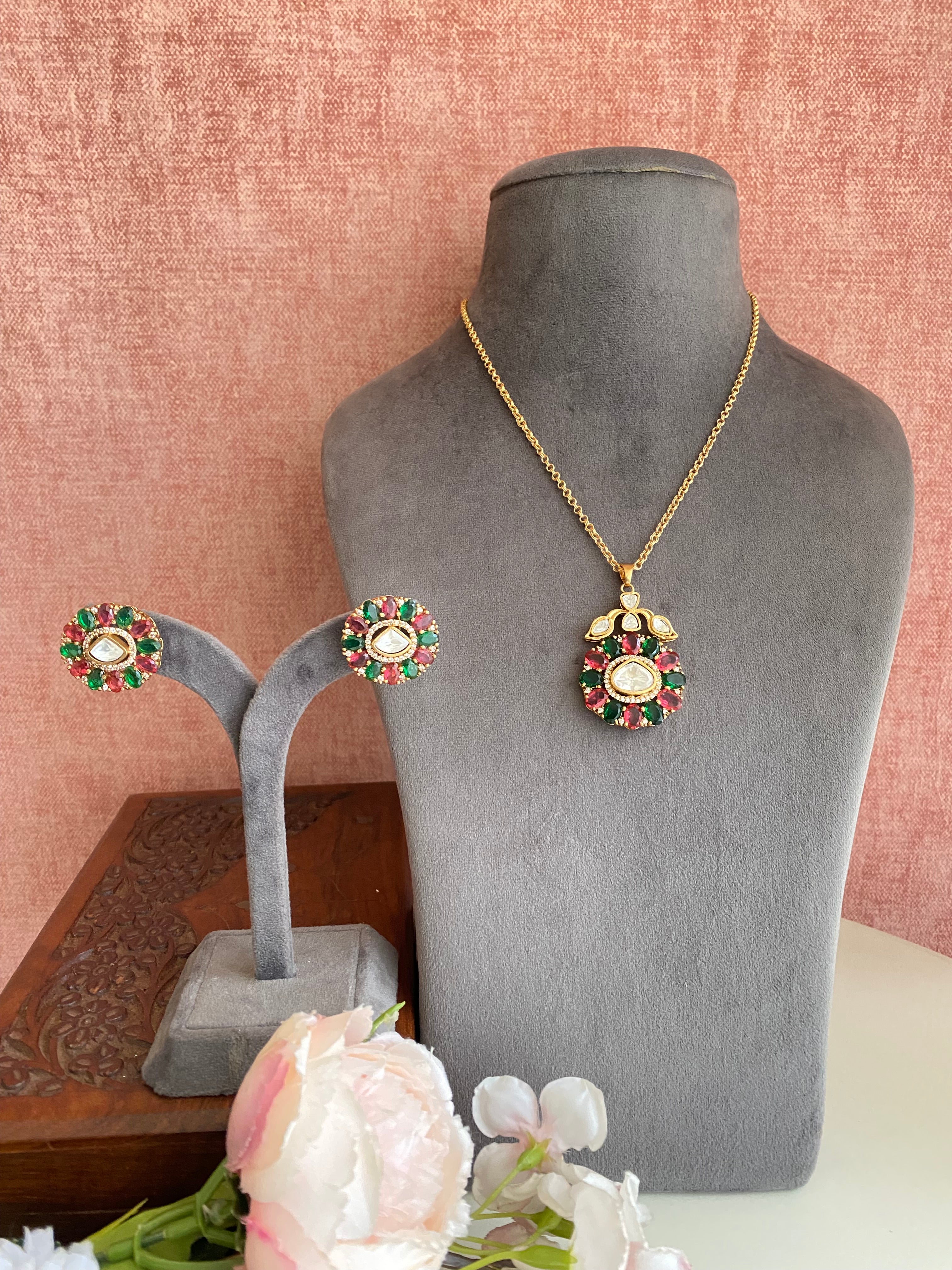 Gold plated Moissanite Pendant Set