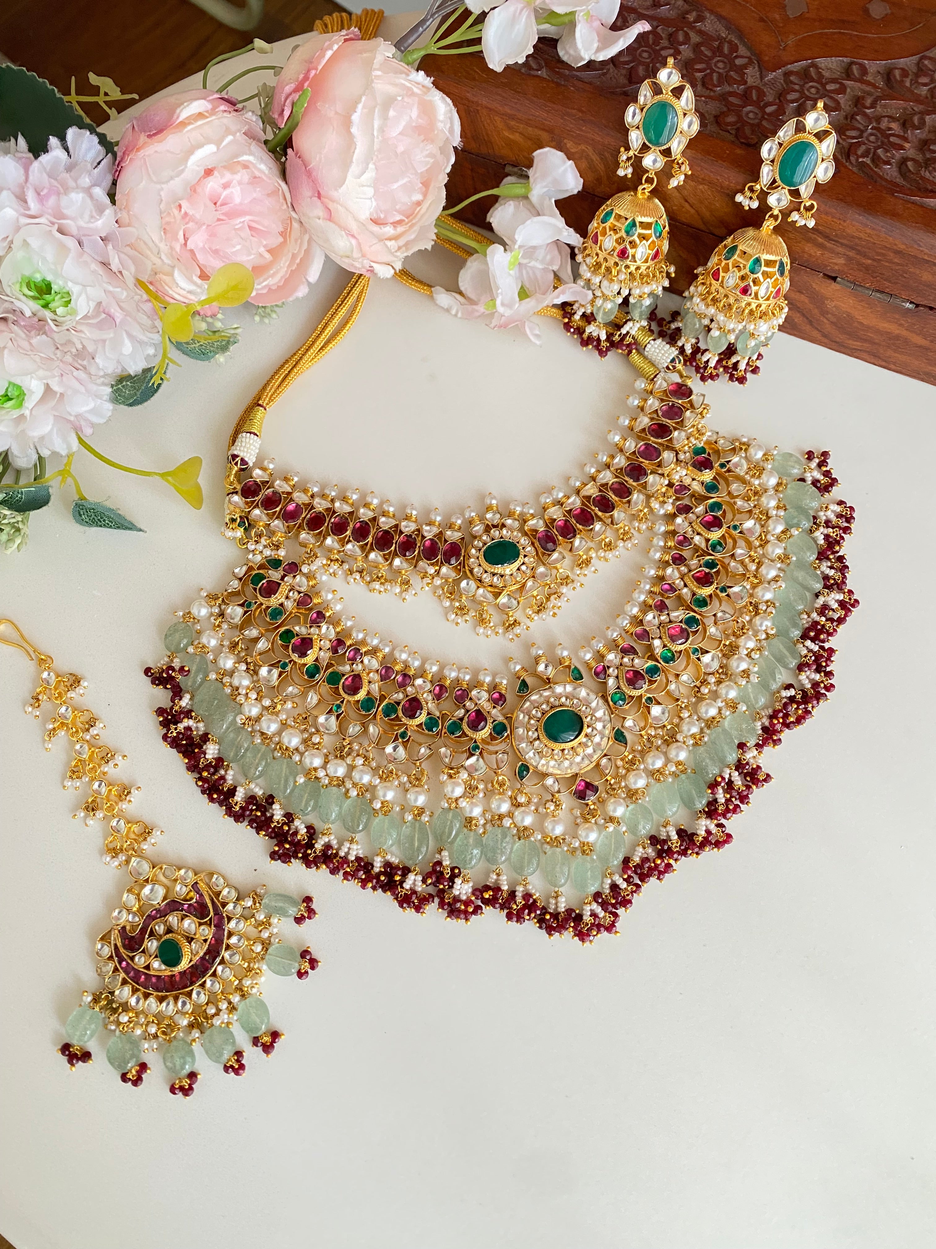 Multi color Kundan Bridal Double set