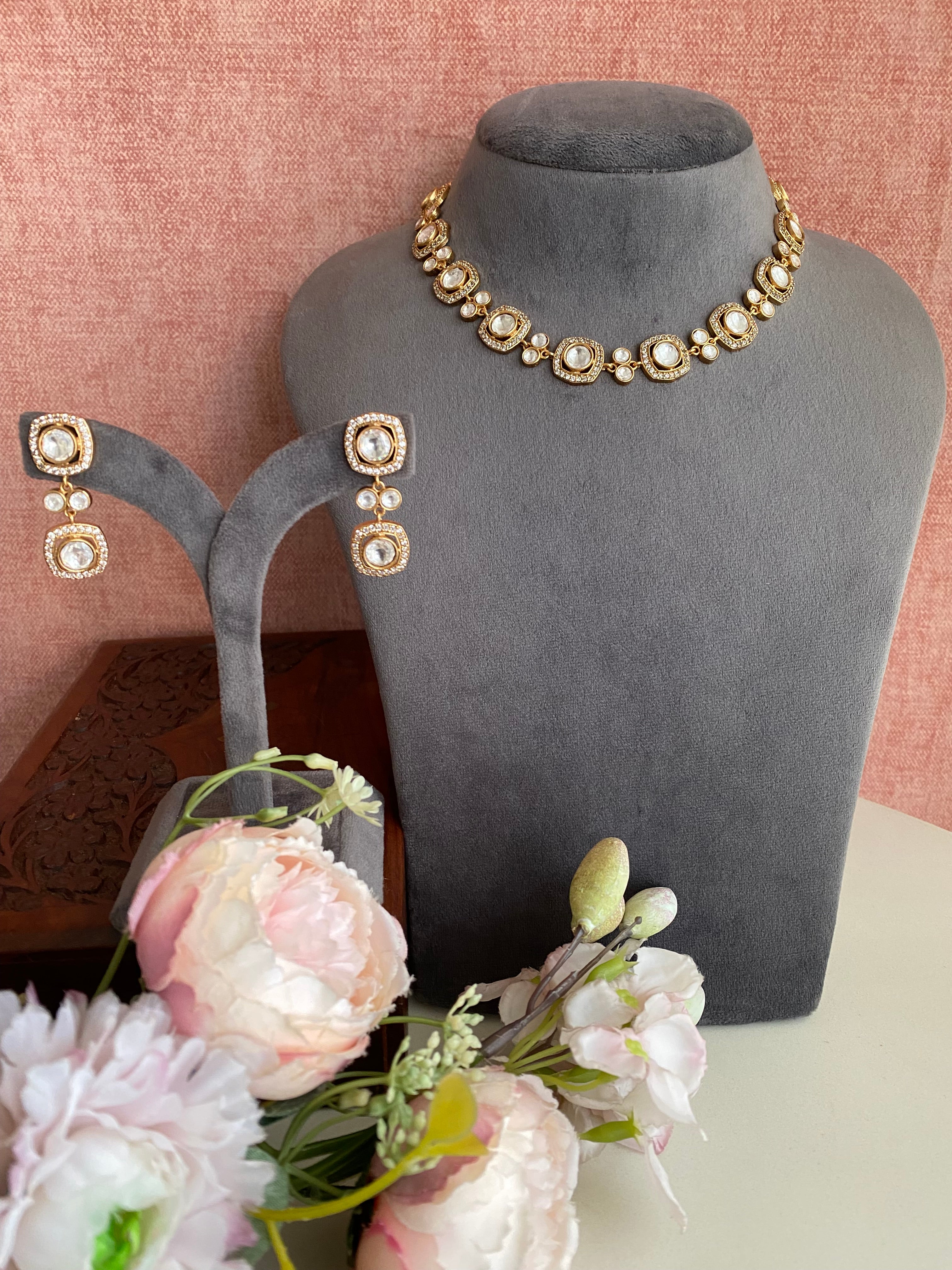 Gold plated Moissanite Choker set