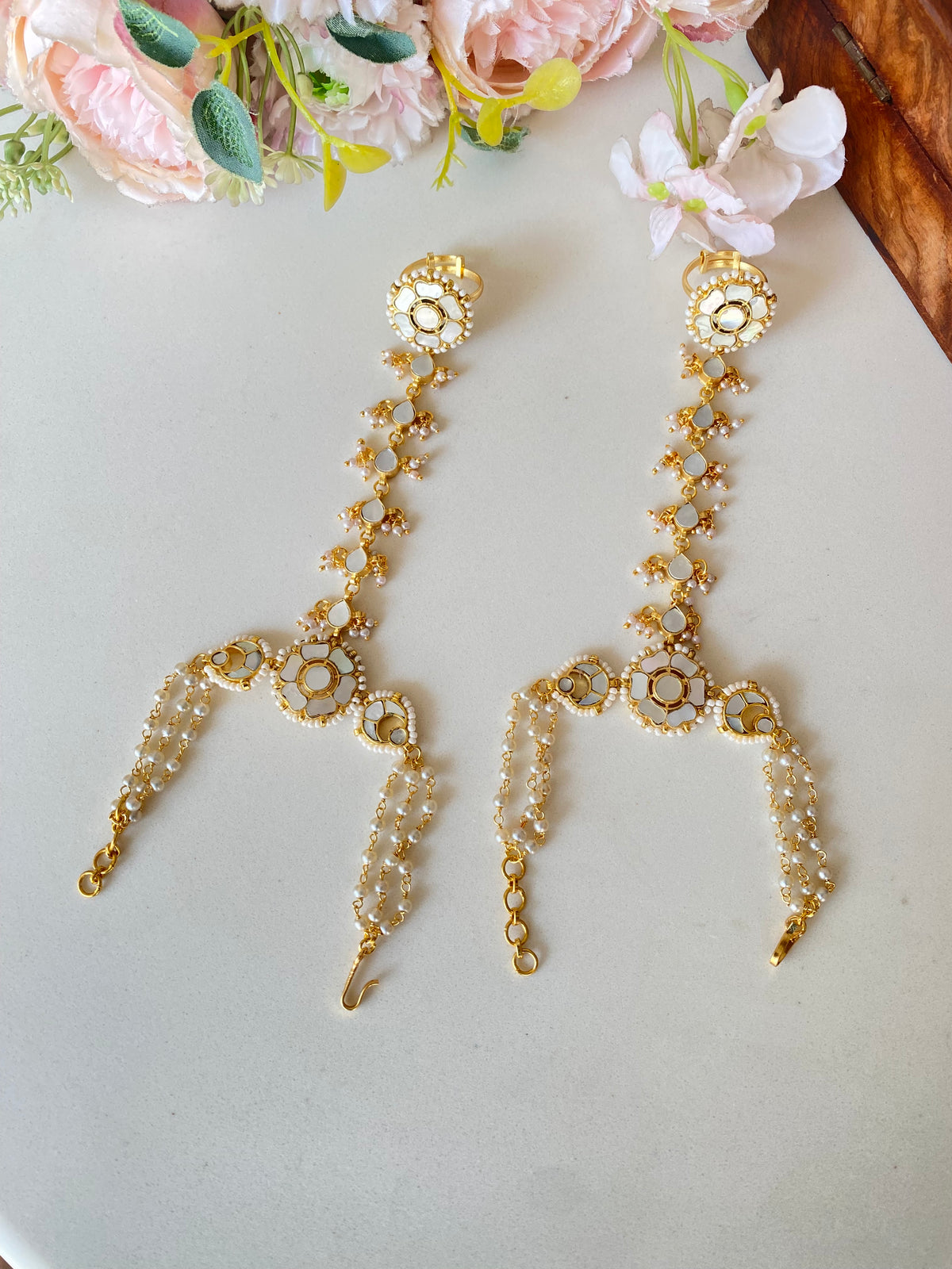 Gold plated Mother of  Pearl Hathphool