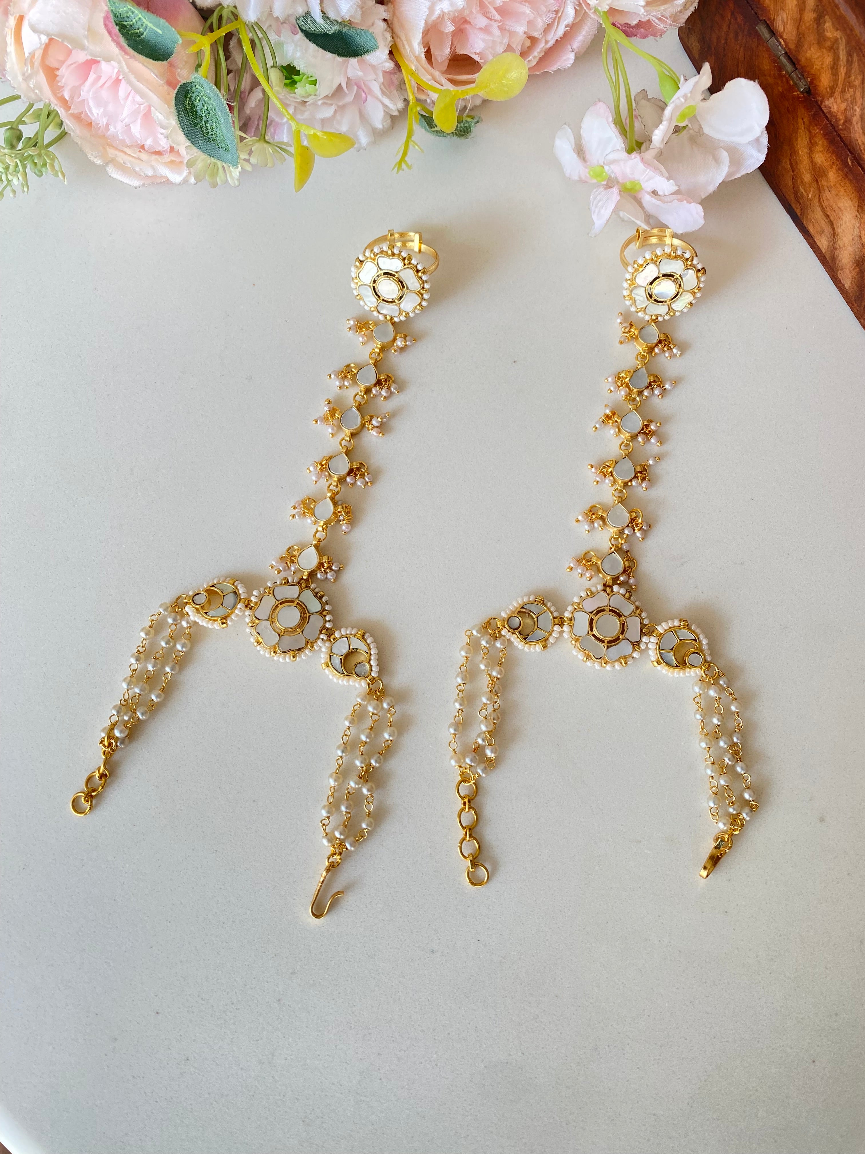 Gold plated Mother of  Pearl Hathphool