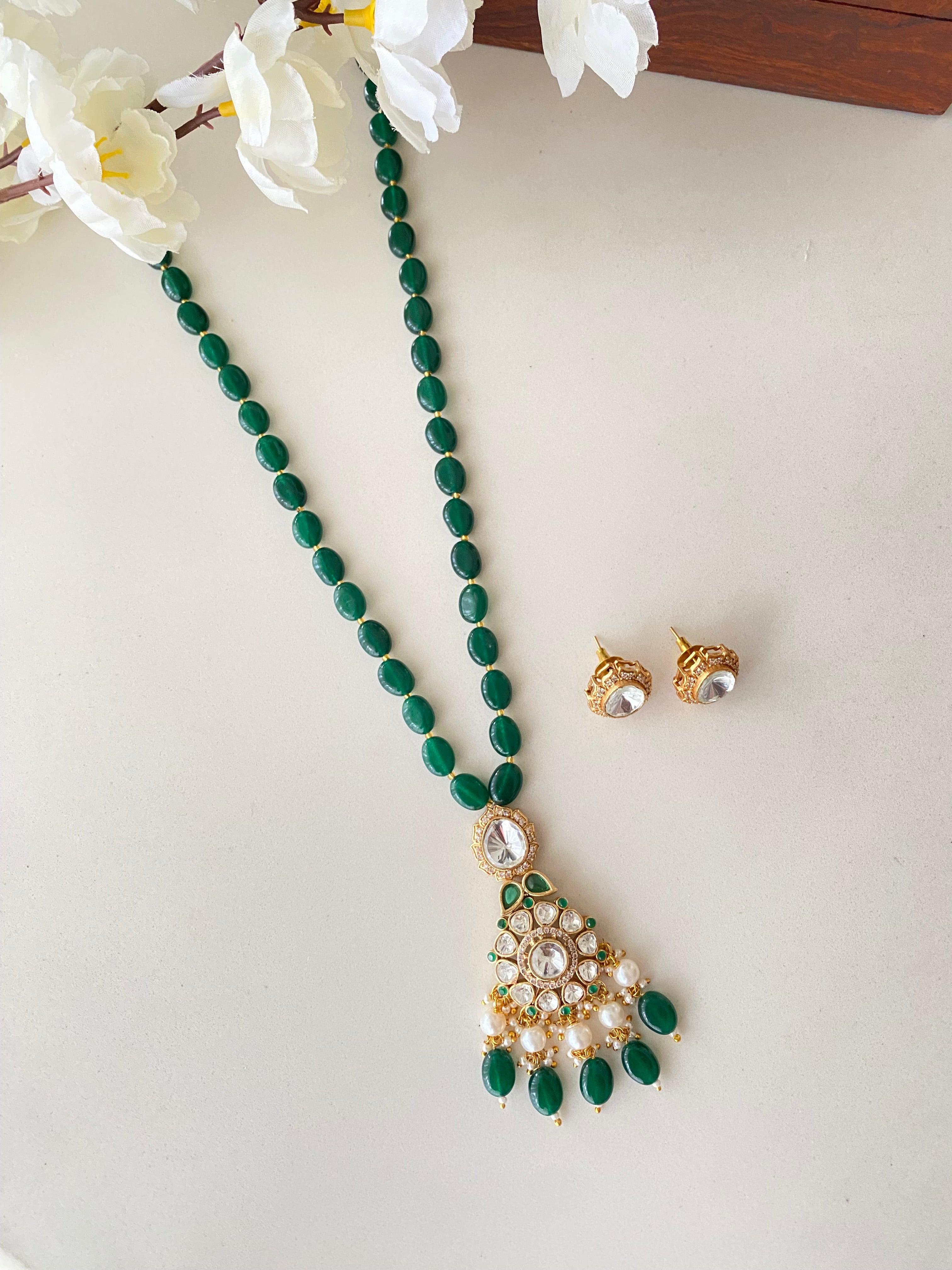 Gold plated Green Pendant Set