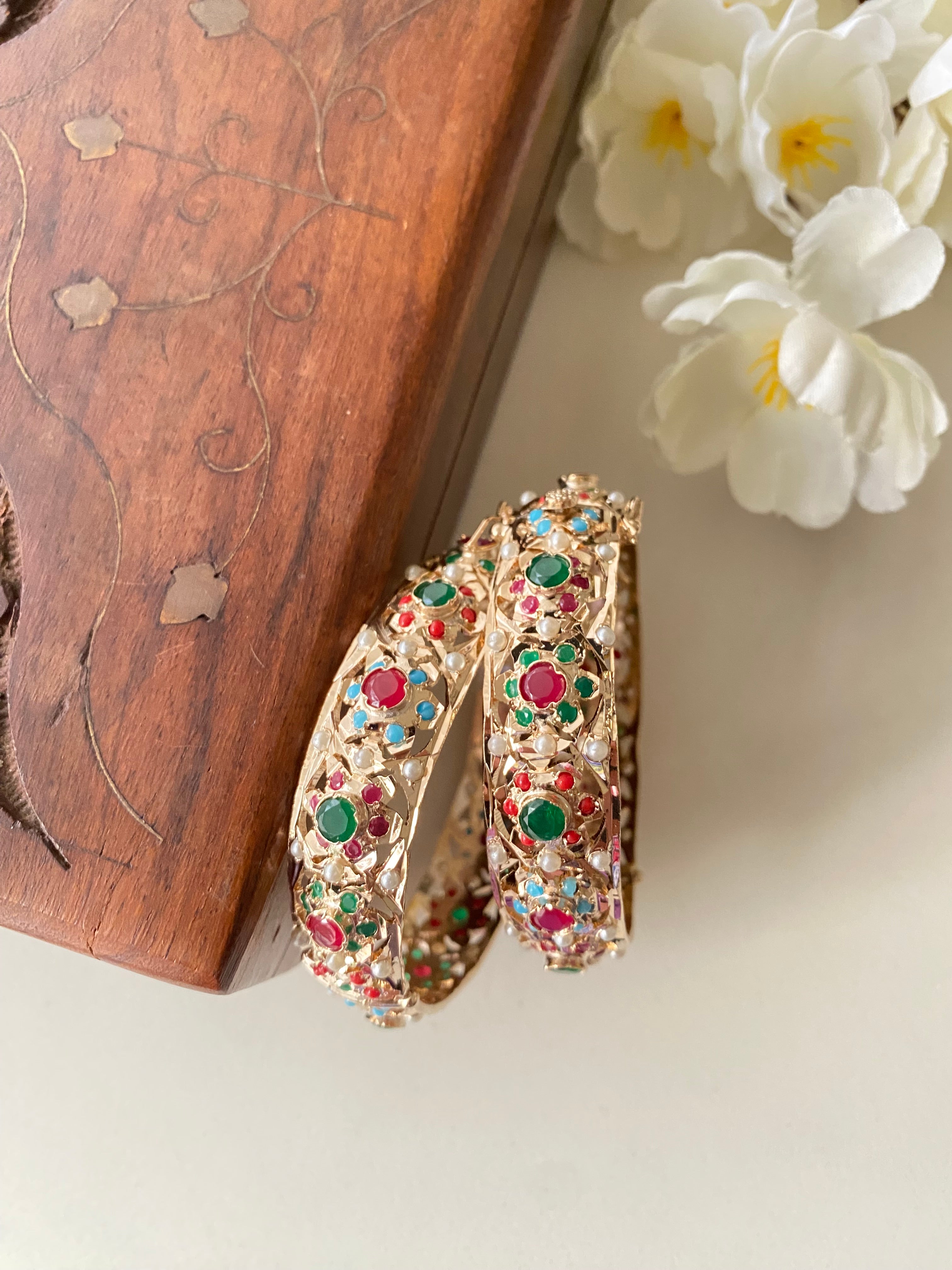 Amritsari Jadau Gold Plated Multicolor Bangles