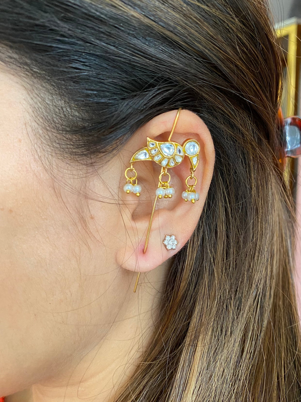 Gold plated Kundan Ear Cuff