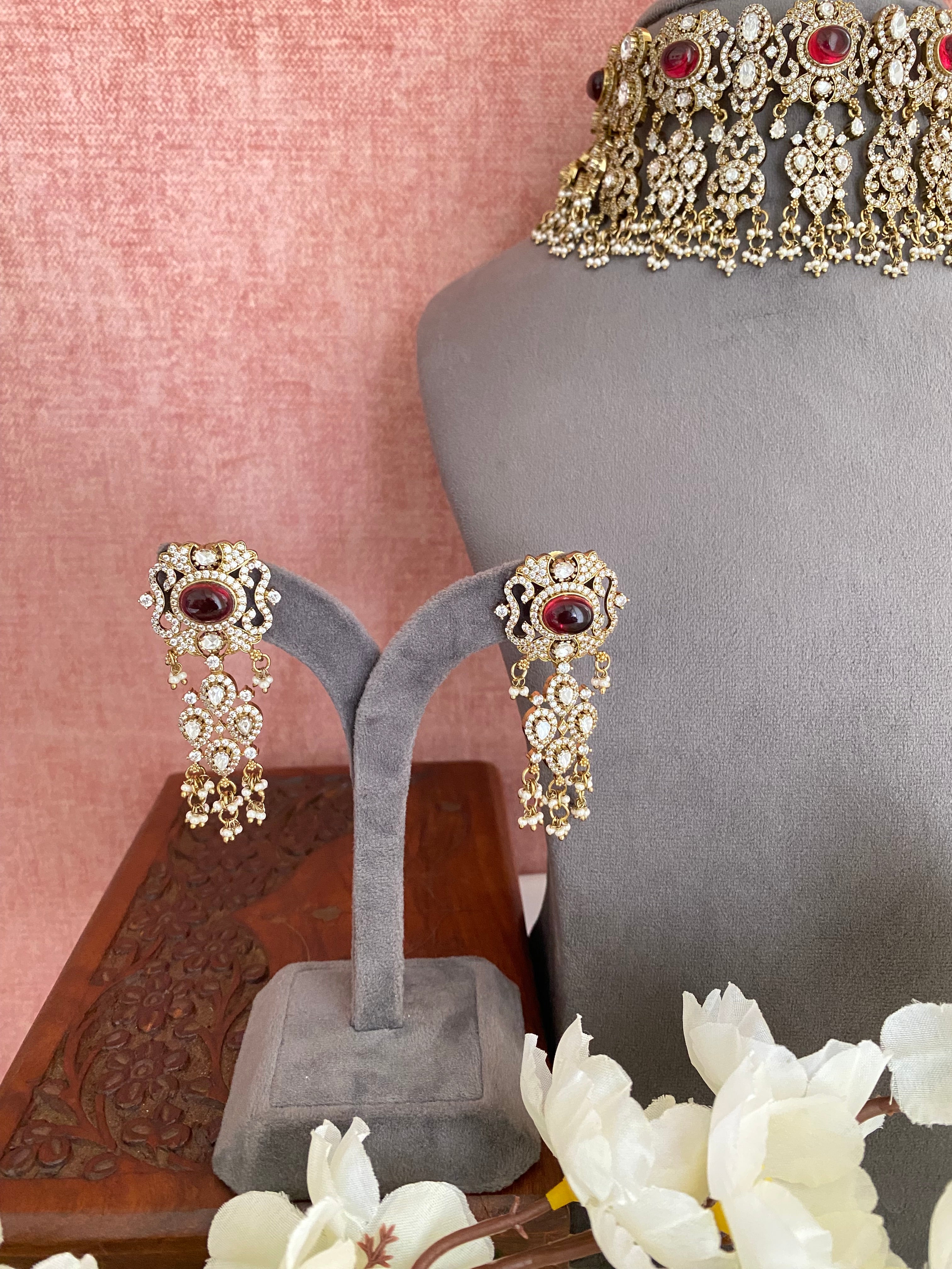Red Stone Moissanite Choker Set
