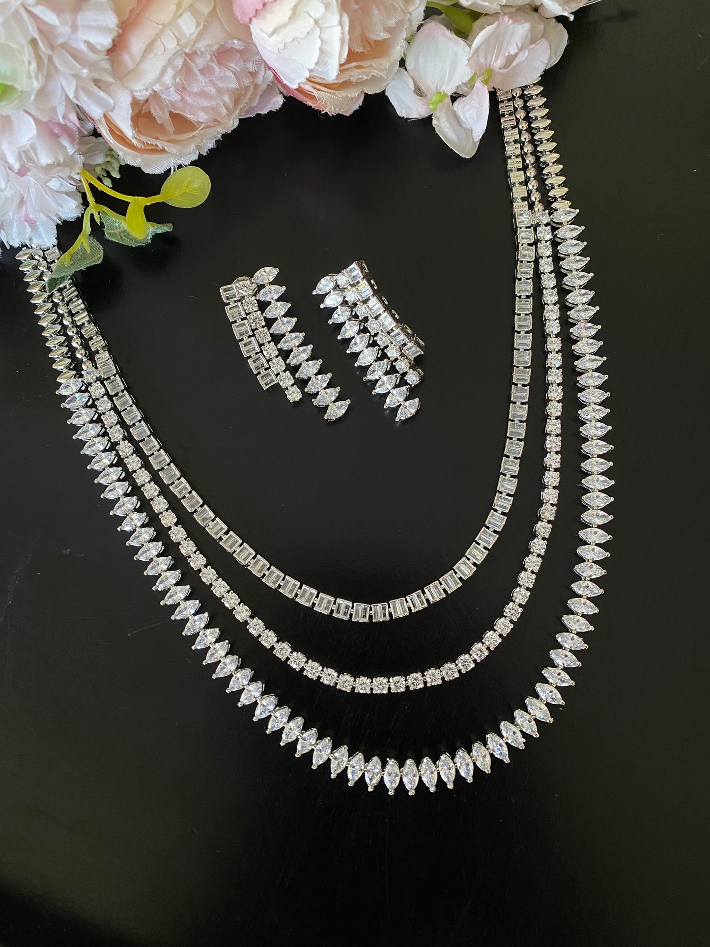 Silver Plated Diamond Necklace set