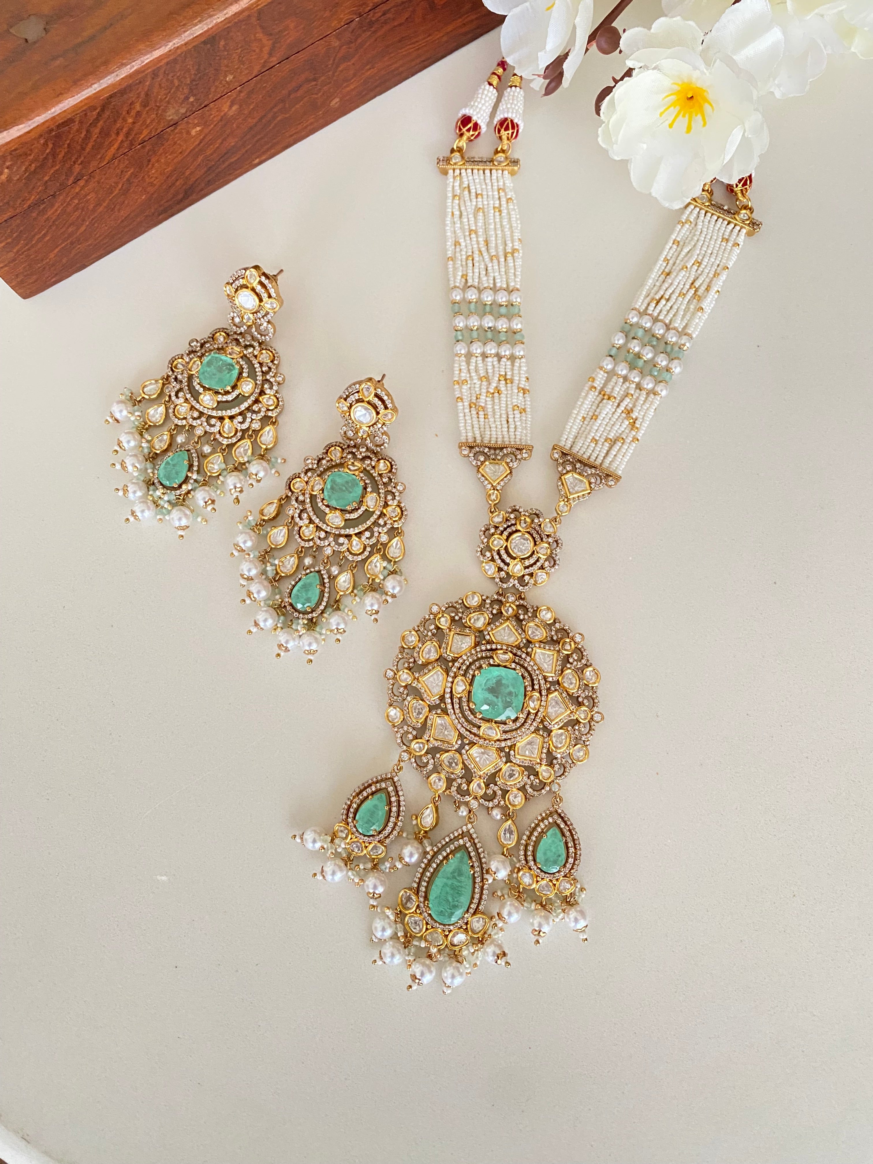 Mint Stone Moissanite Necklace set