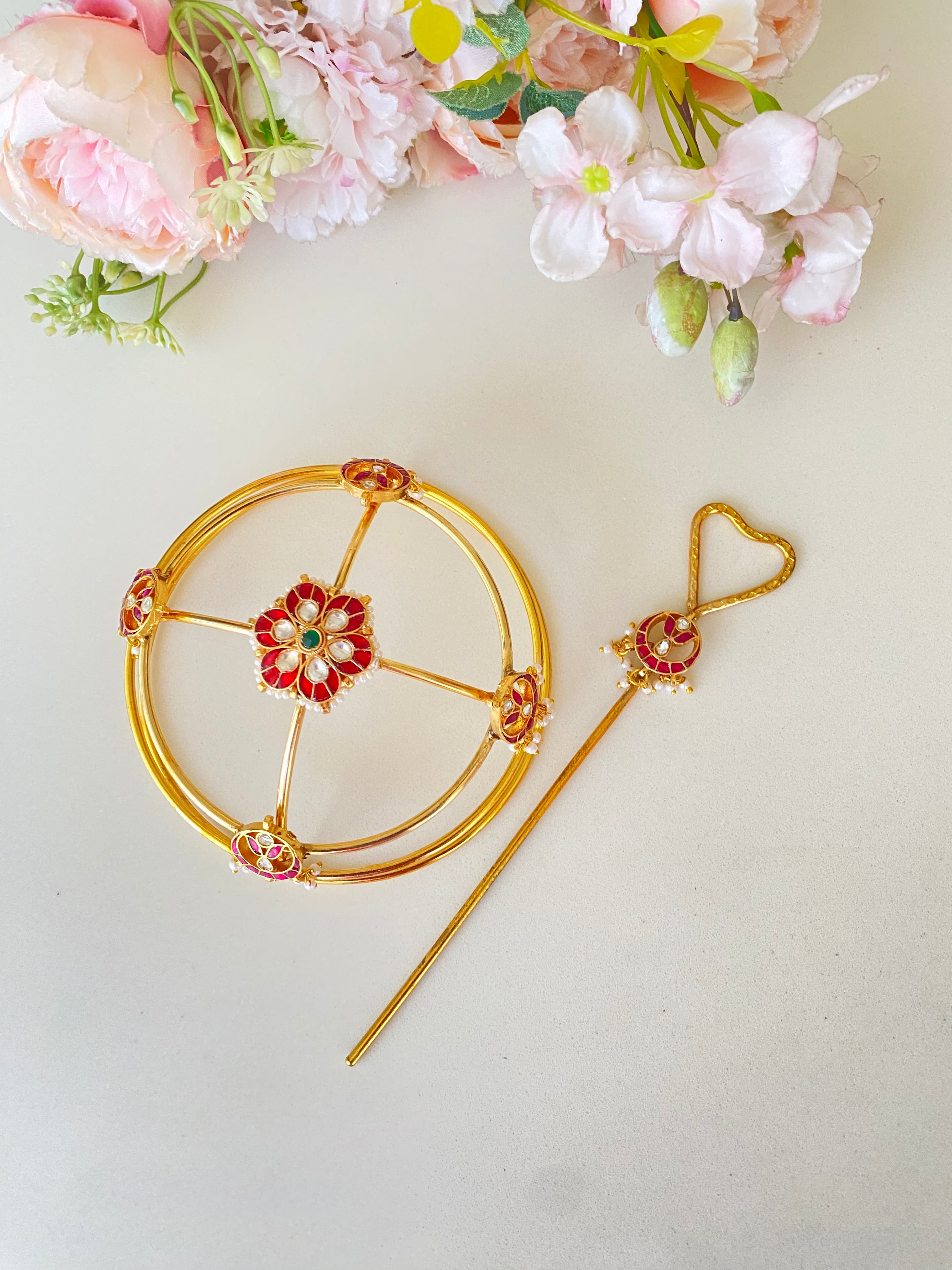 Kundan Hair Bun Holder with Juda Stick
