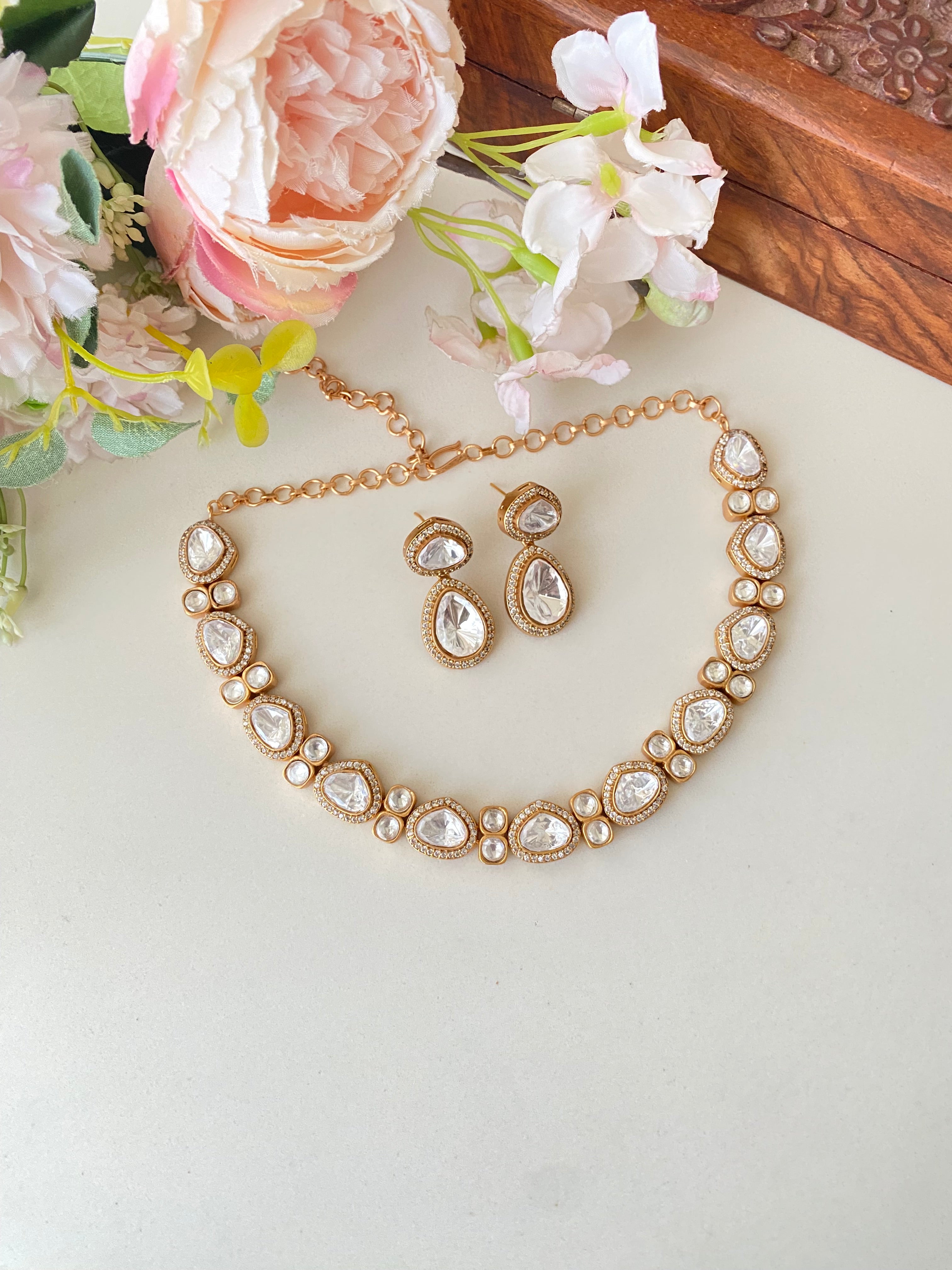 Gold plated Moissanite Choker set