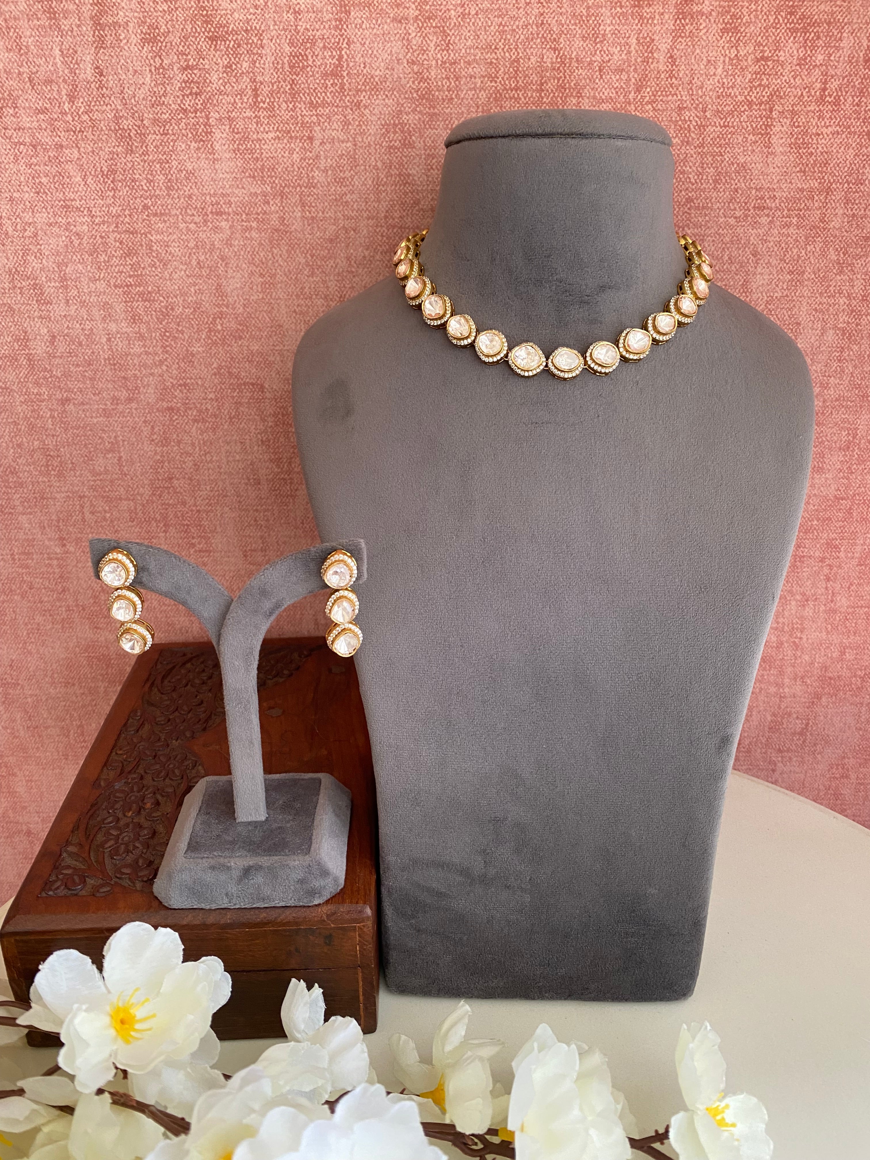 Gold plated Moissanite Choker set