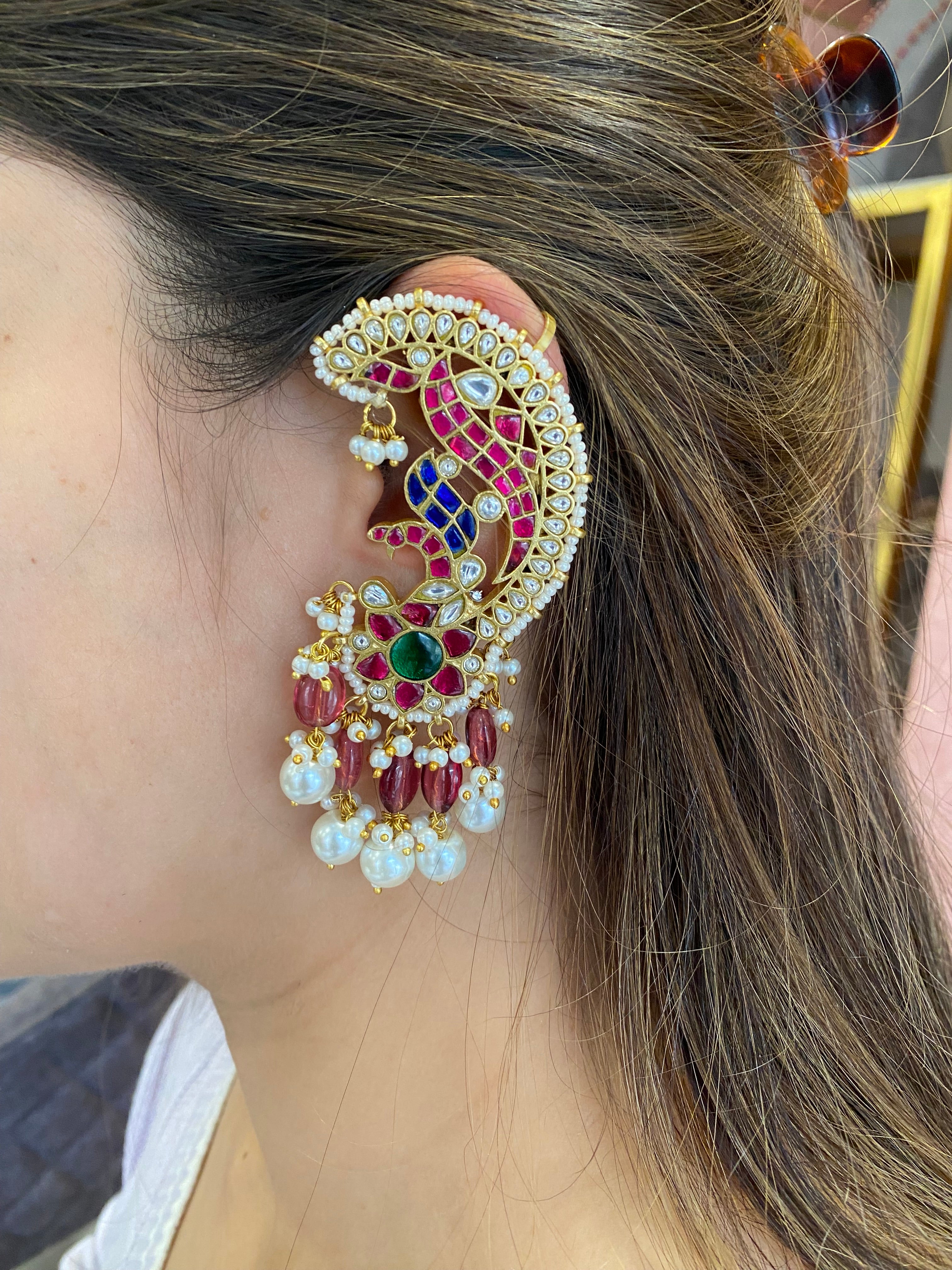 Multi Color Kundan Ear cuffs