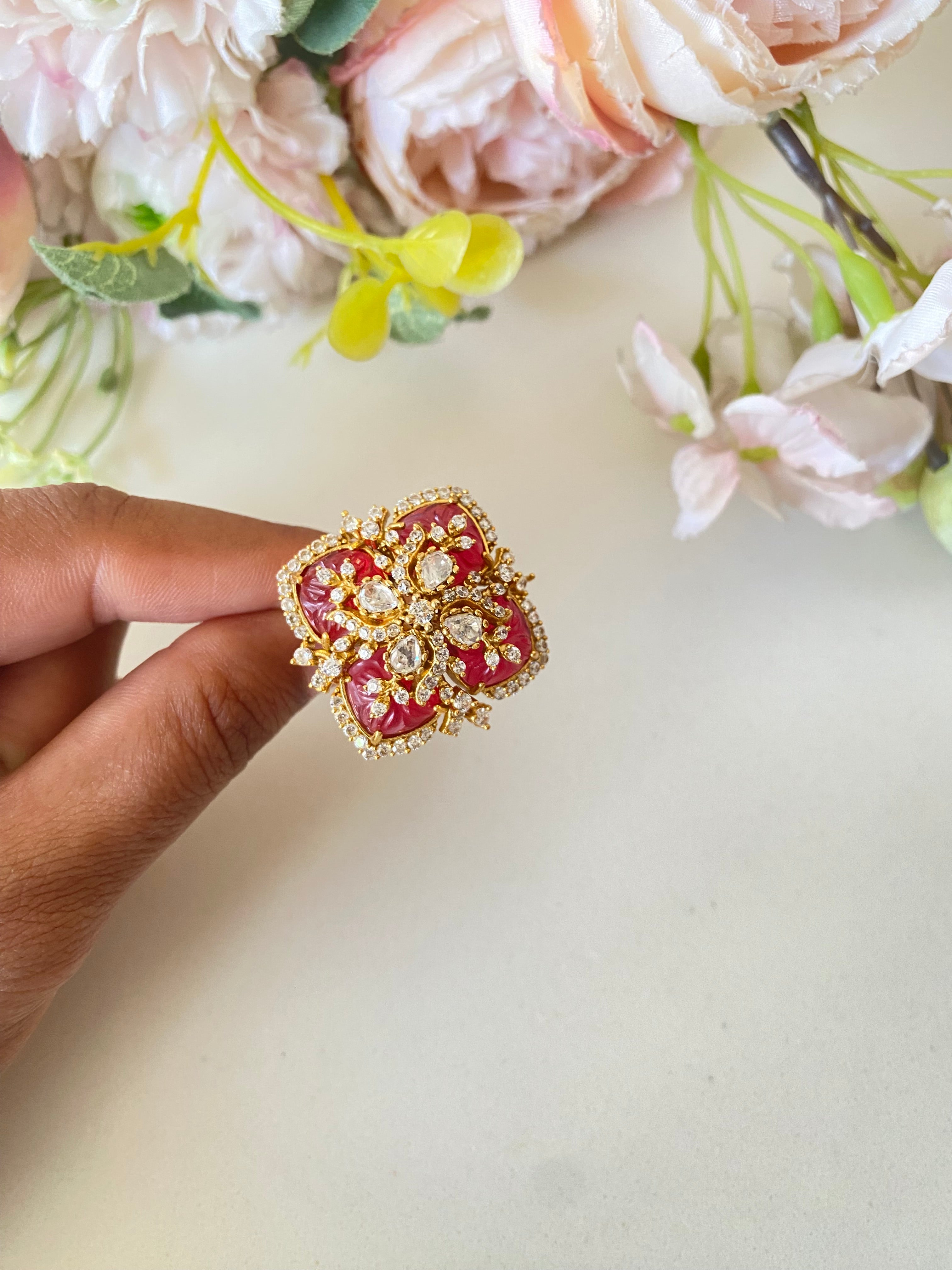 Moissanite Polki Ring