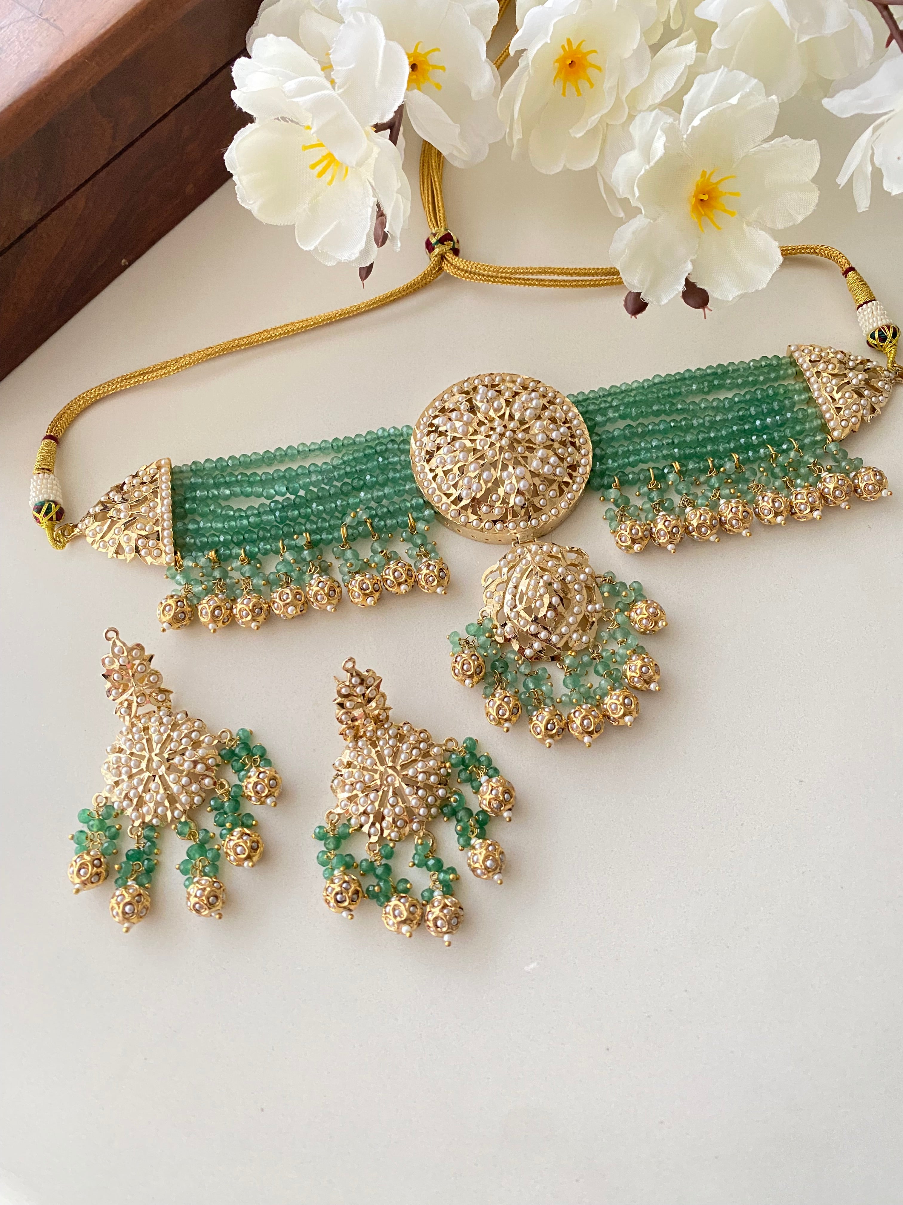 Amritsari Jadau Gold Plated Green Choker Set