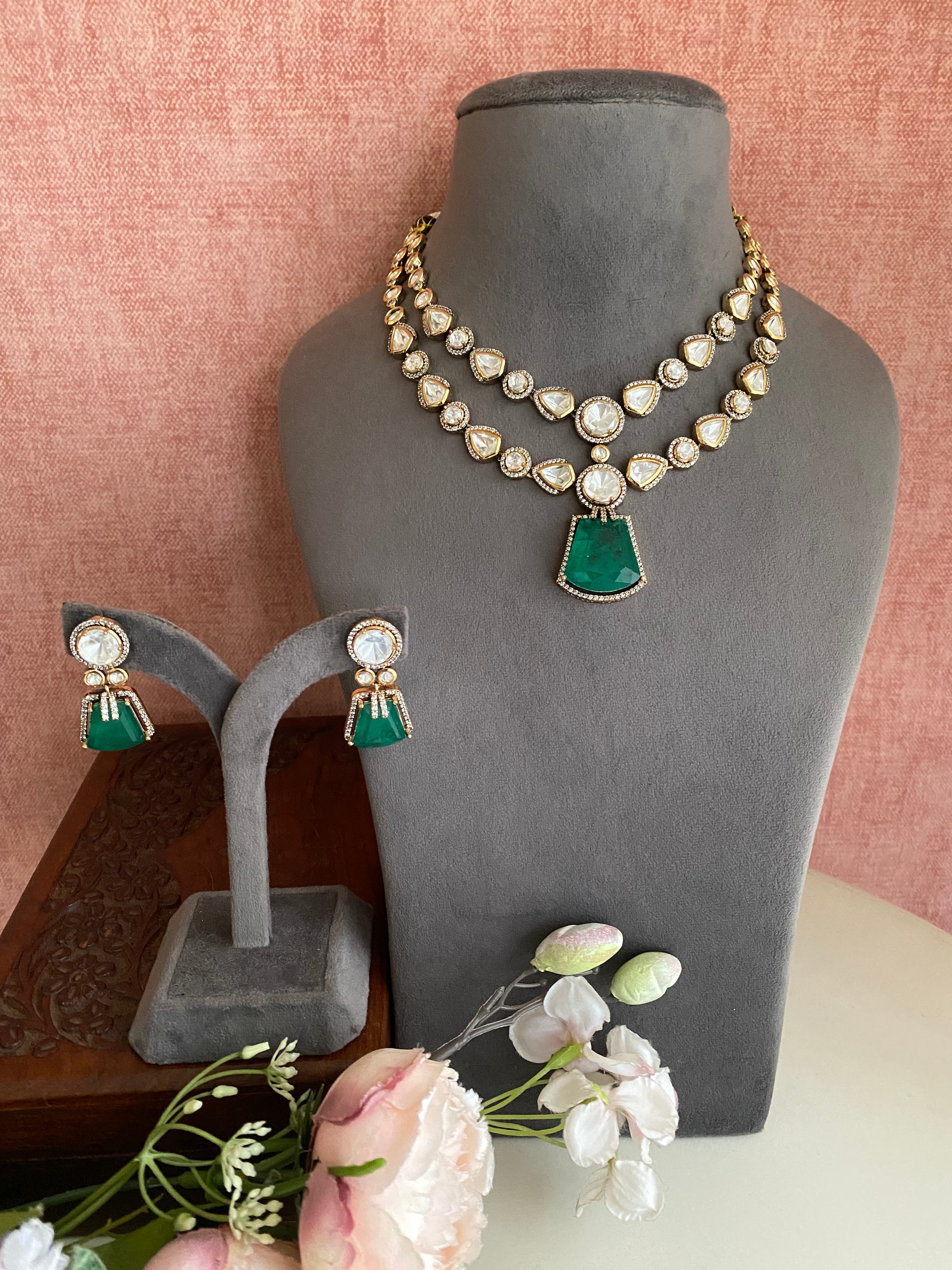 Moissanite double line Necklace set