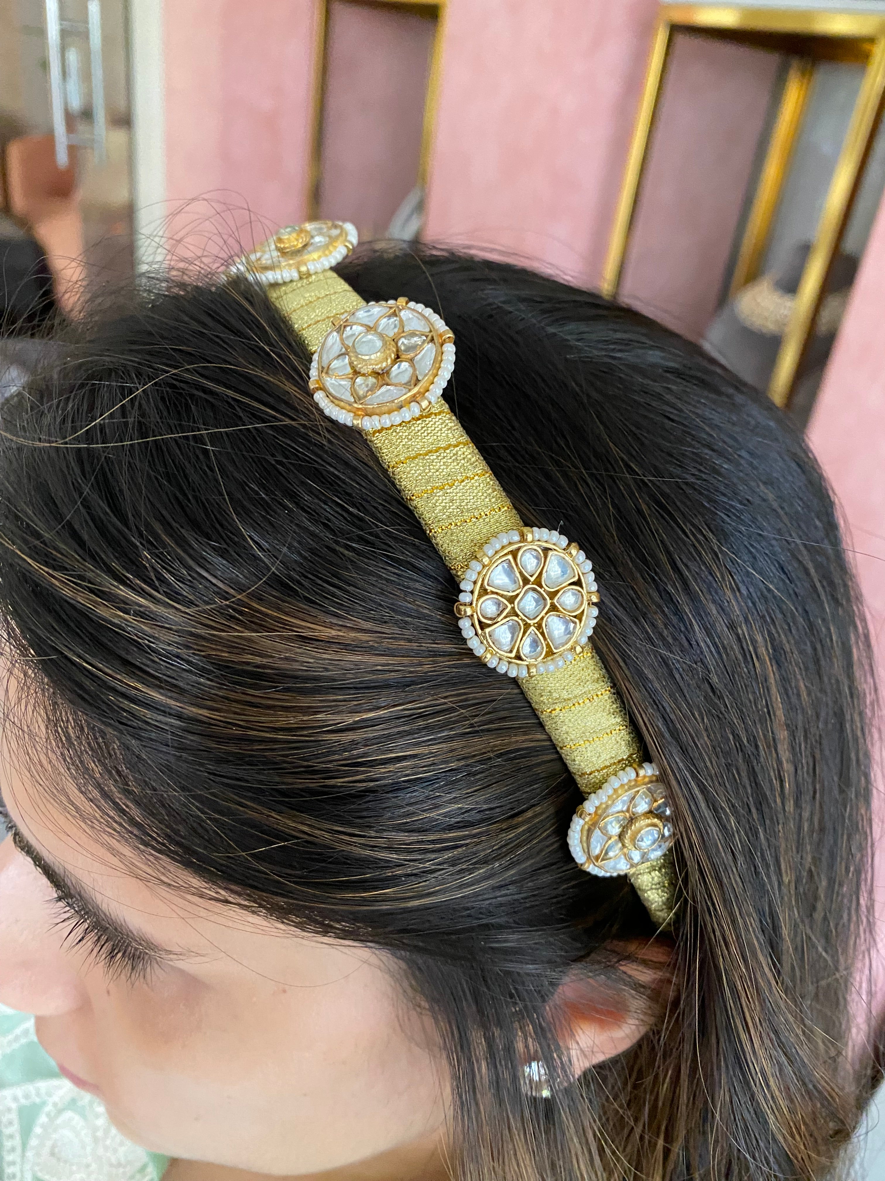 Gold Plated Kundan Hairband