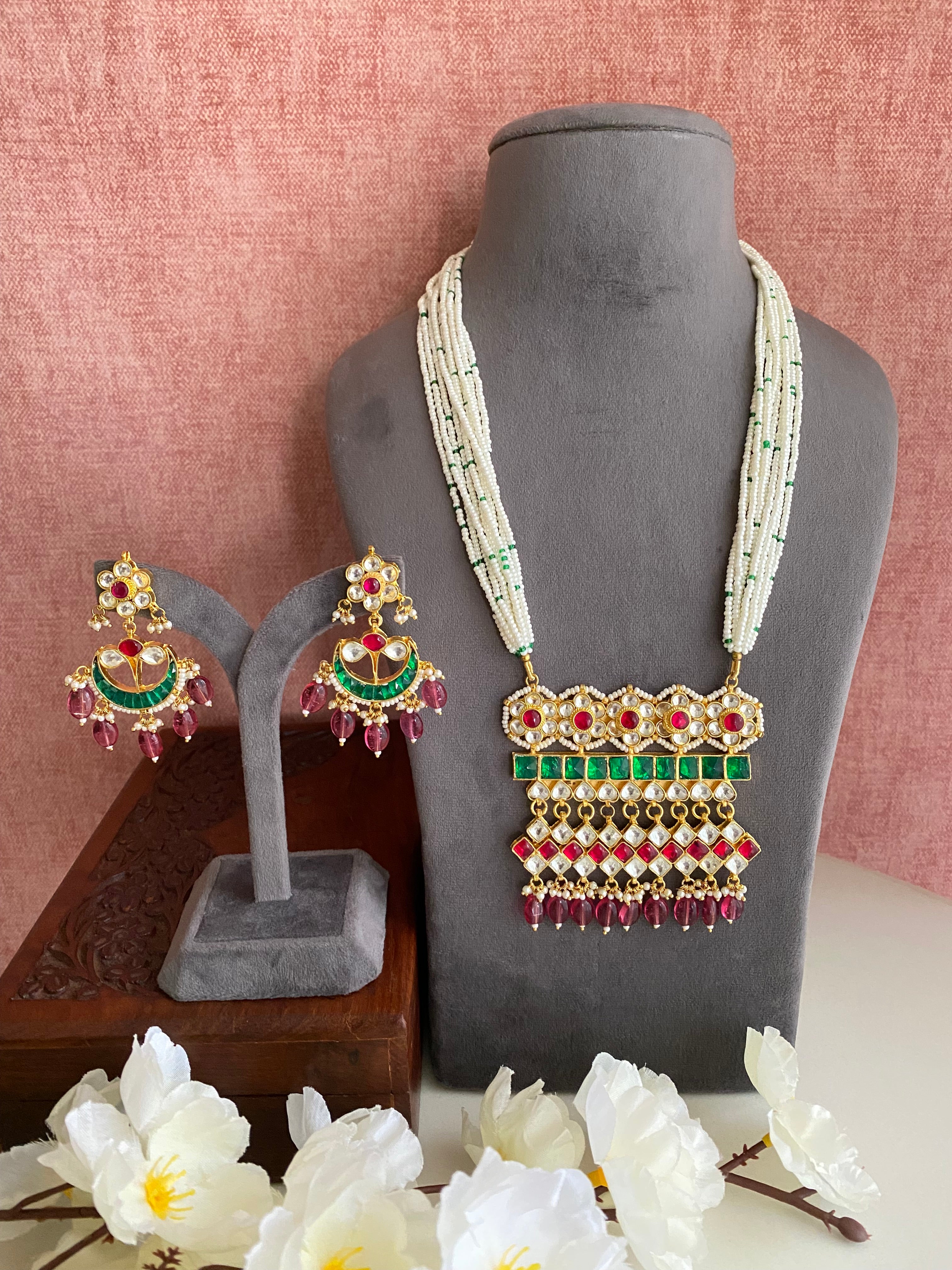 Gold Plated Kundan Long Necklace set