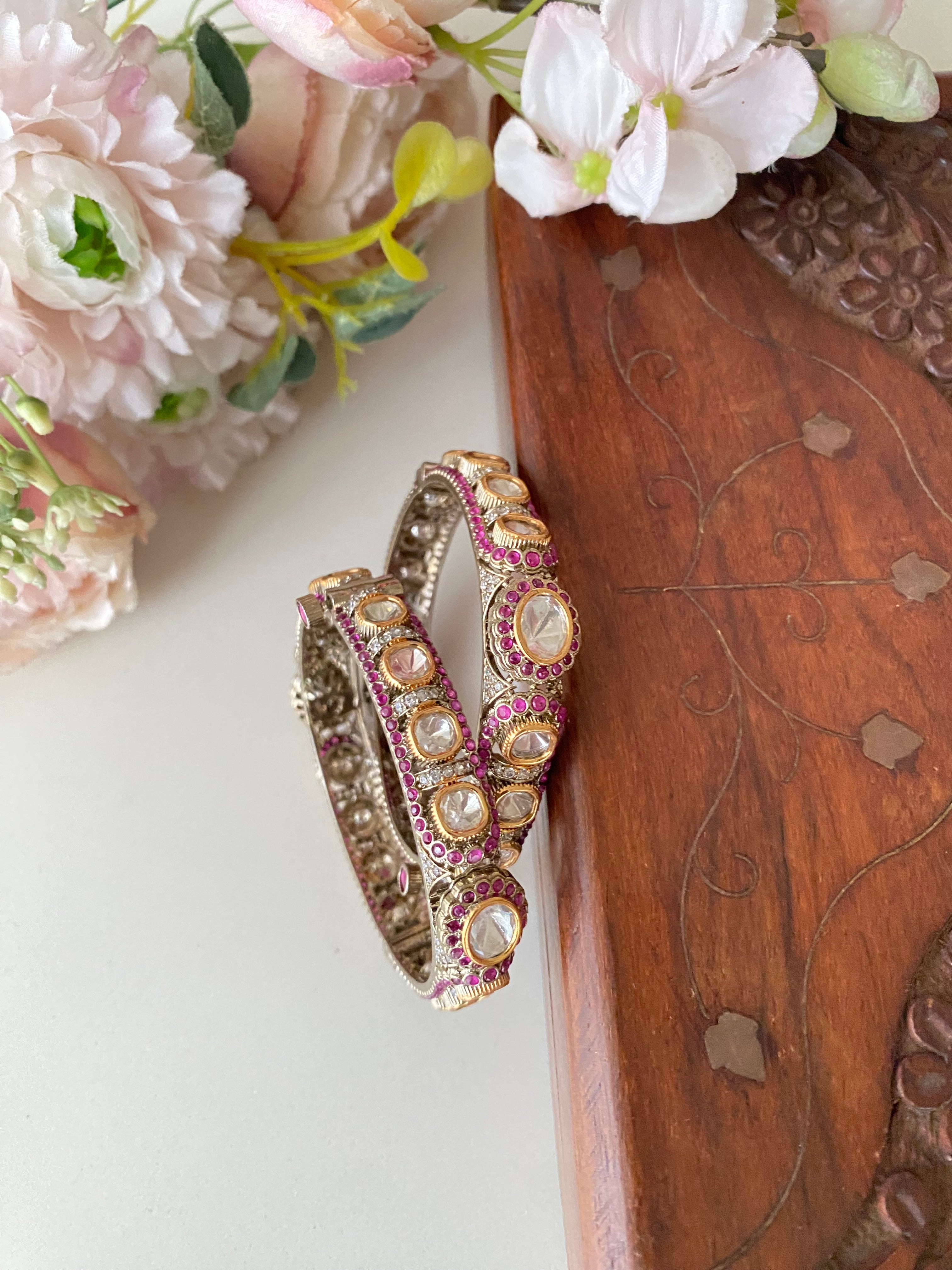 Gold plated Pink Moissanite Bangles