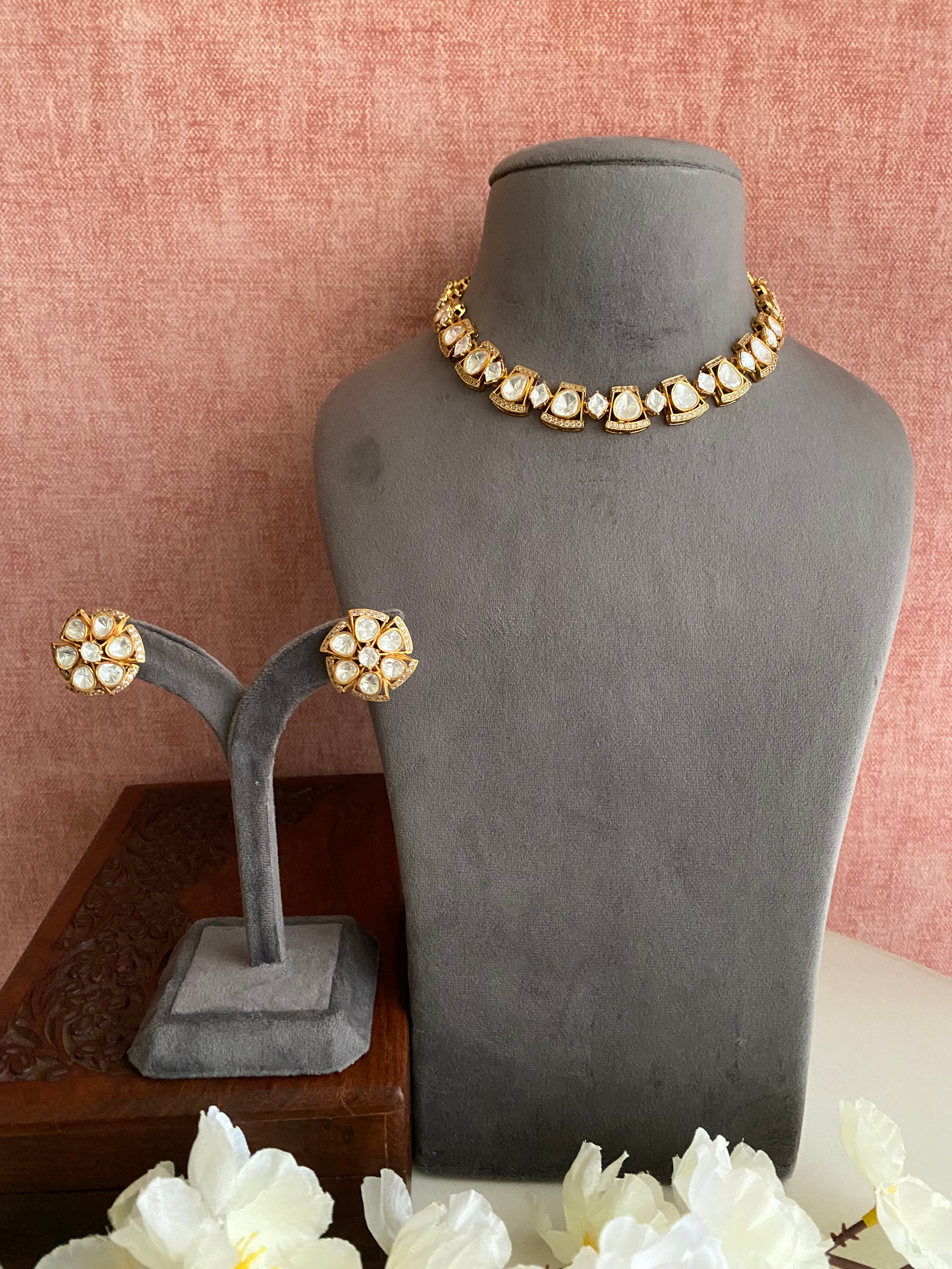 Gold plated Moissanite Choker set