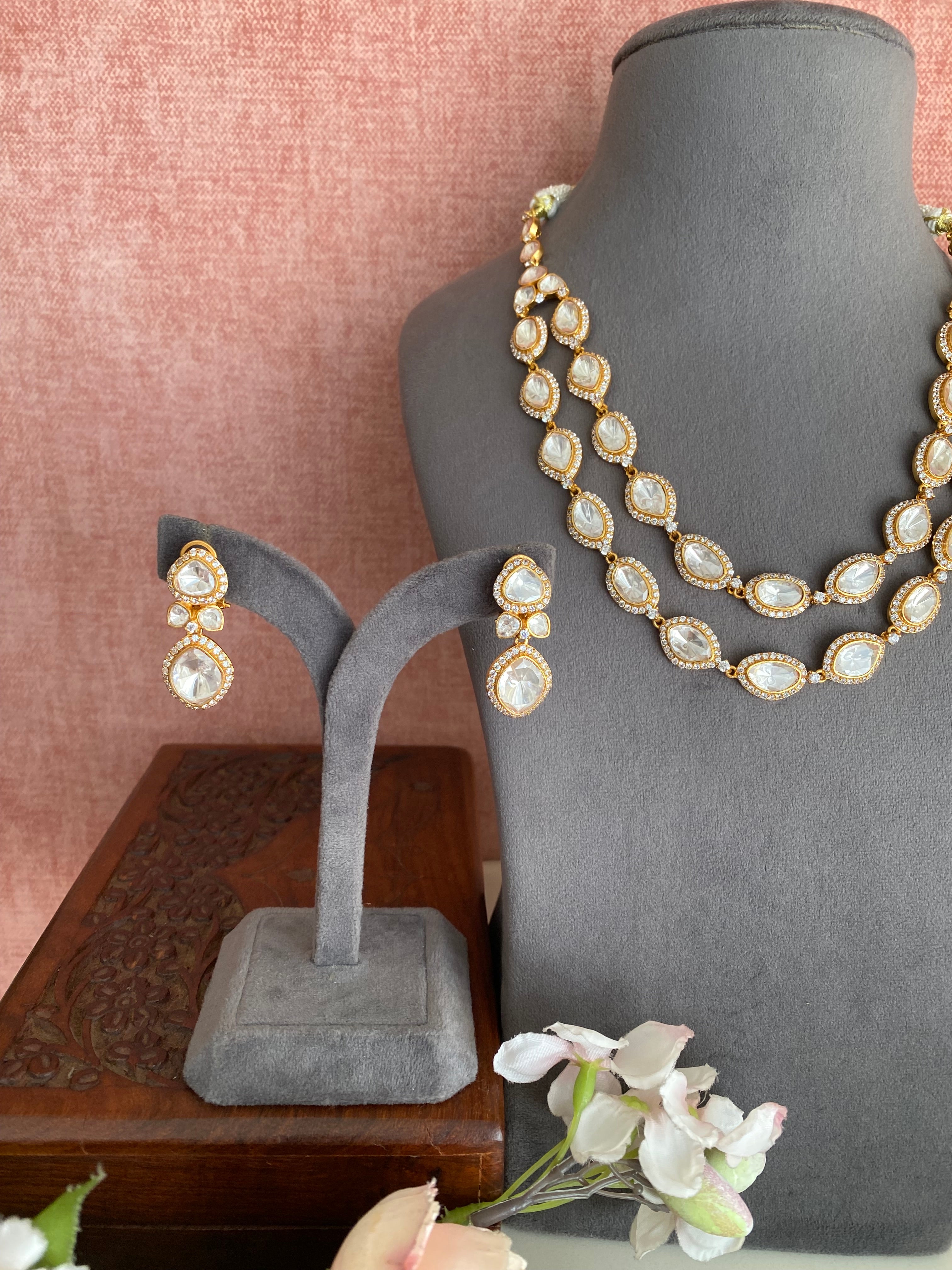Gold plated Moissanite double Layer Necklace Set